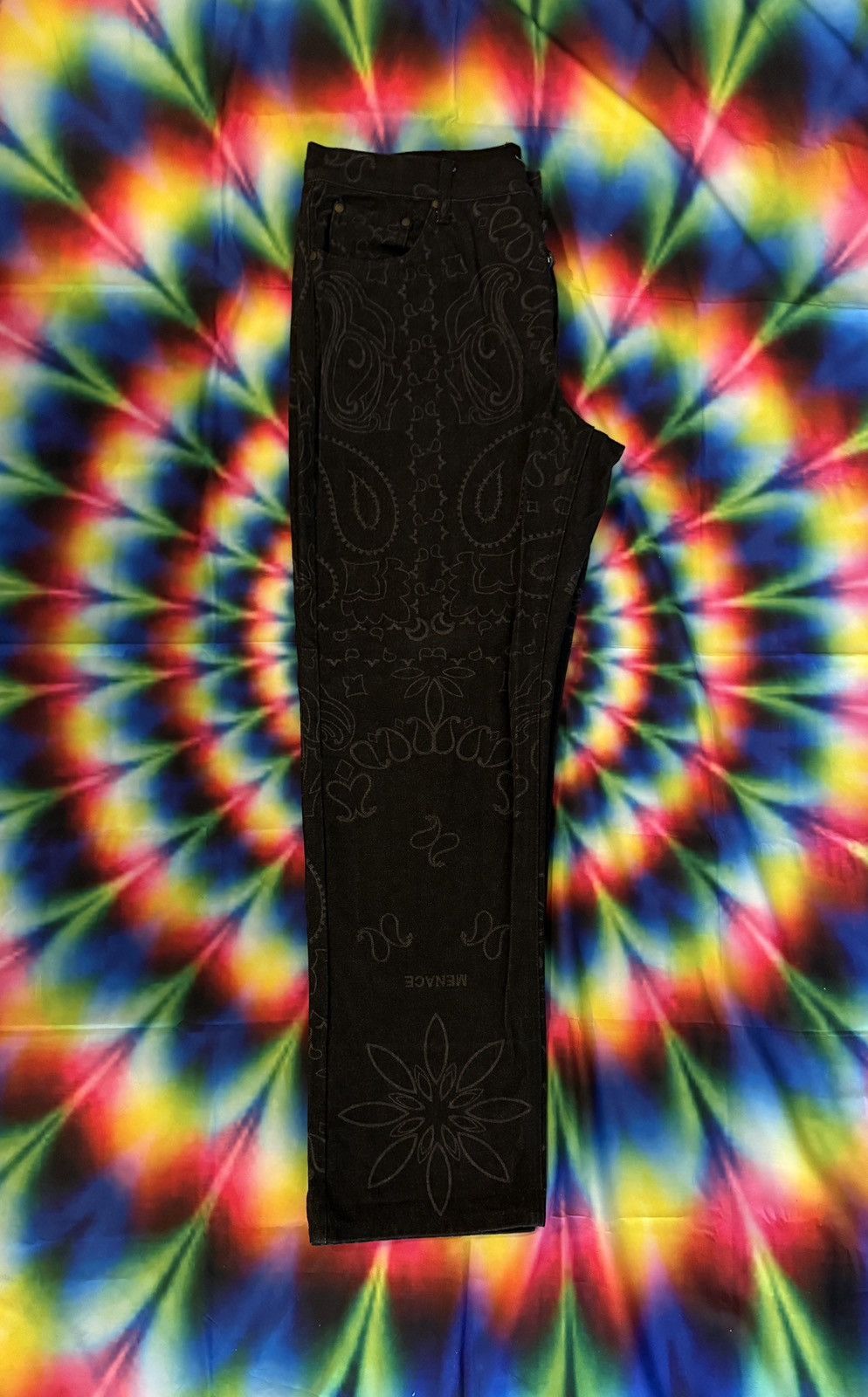 Menace Menace All Over Print Paisley Denim Jean Black Size US 36 / EU 52 - 1 Thumbnail