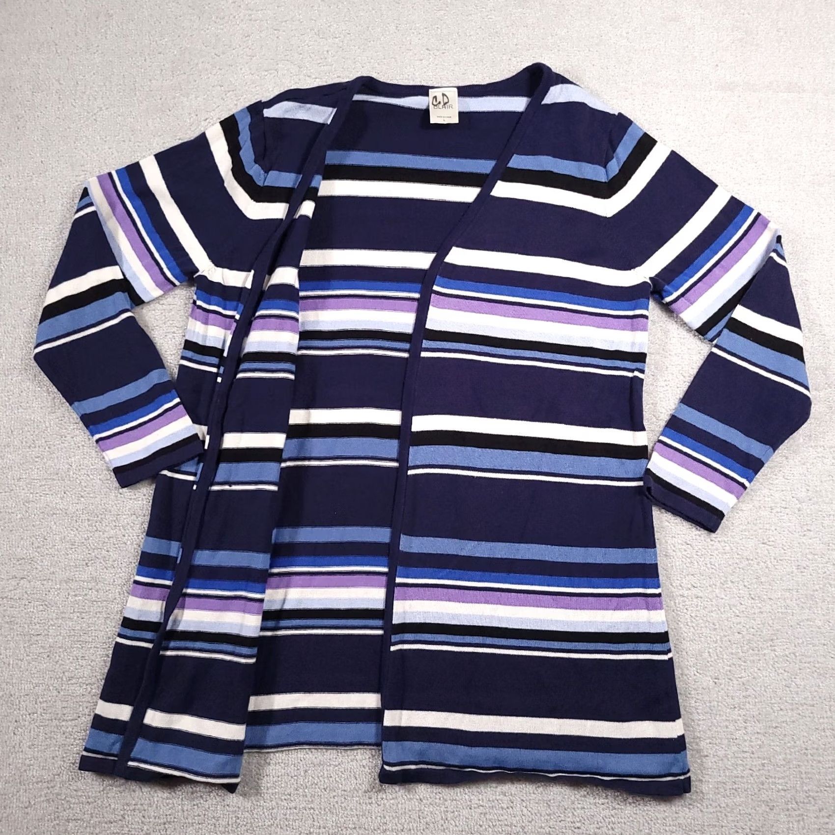 Blair Blair Cardigan Sweater Open Front Women Large Blue Stripe Long Sleeve Heavy Knit Regular Sleeve Size L / US 10 / IT 46 - 3 Thumbnail