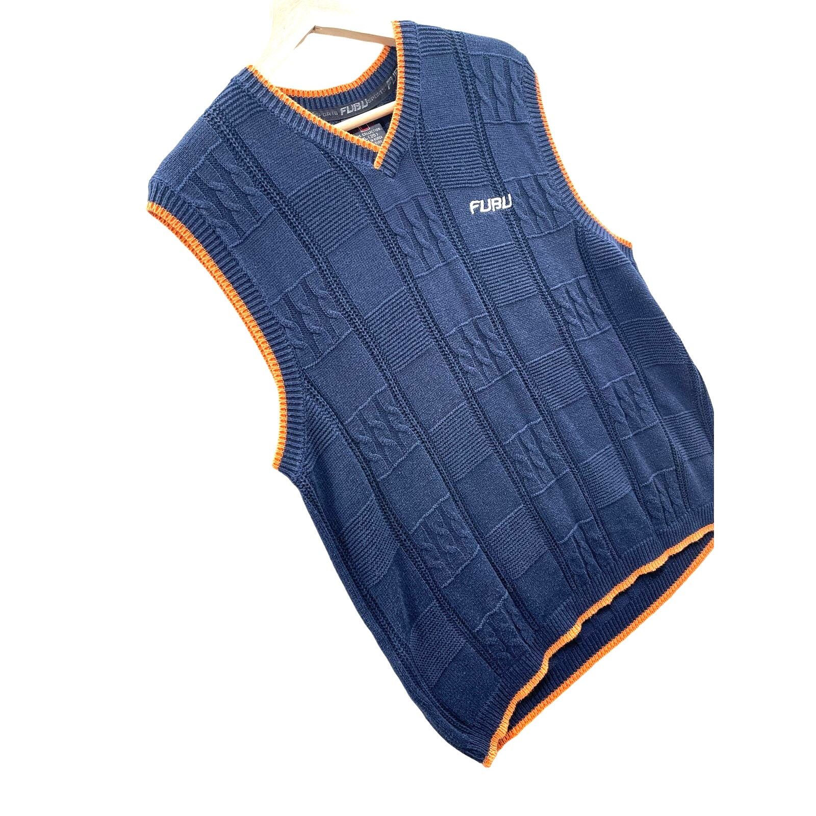 Fubu × Vintage Vintage 1990's Fubu Sports Two-Tone Cable Knit Sweater Vest Size US XL / EU 56 / 4 - 5 Thumbnail