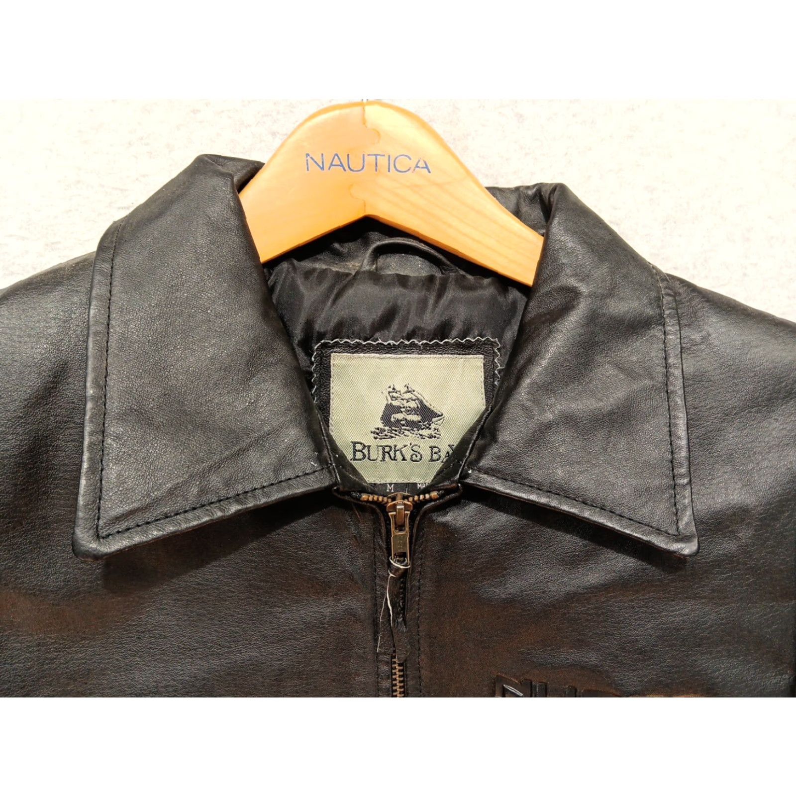 Vintage Burk's Bay Women Bomber Jacket M Black Leather NWT Size M / US 6-8 / IT 42-44 - 3 Thumbnail