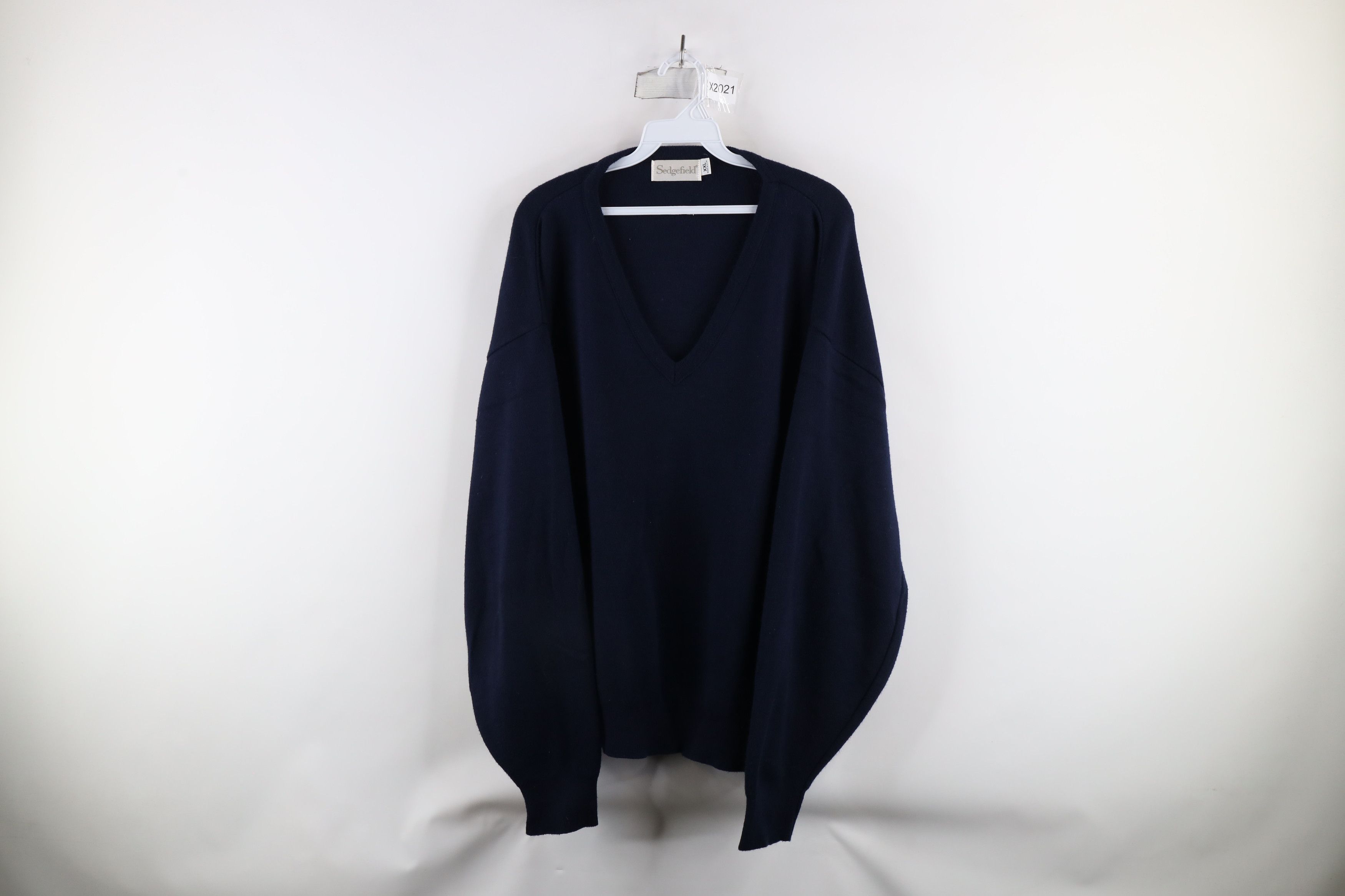 Vintage Vintage 90s Streetwear Knit V-Neck Sweater Navy Blue USA Size US XXL / EU 58 / 5 - 1 Thumbnail