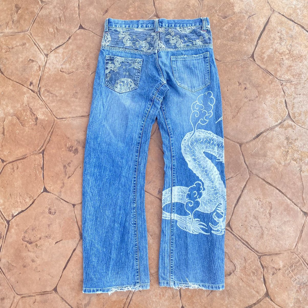 Japanese Brand Thrashed Vintage Dragon Boro Indigo ERD GRUNGE YOHJI JEANS Size US 33 - 2 Thumbnail
