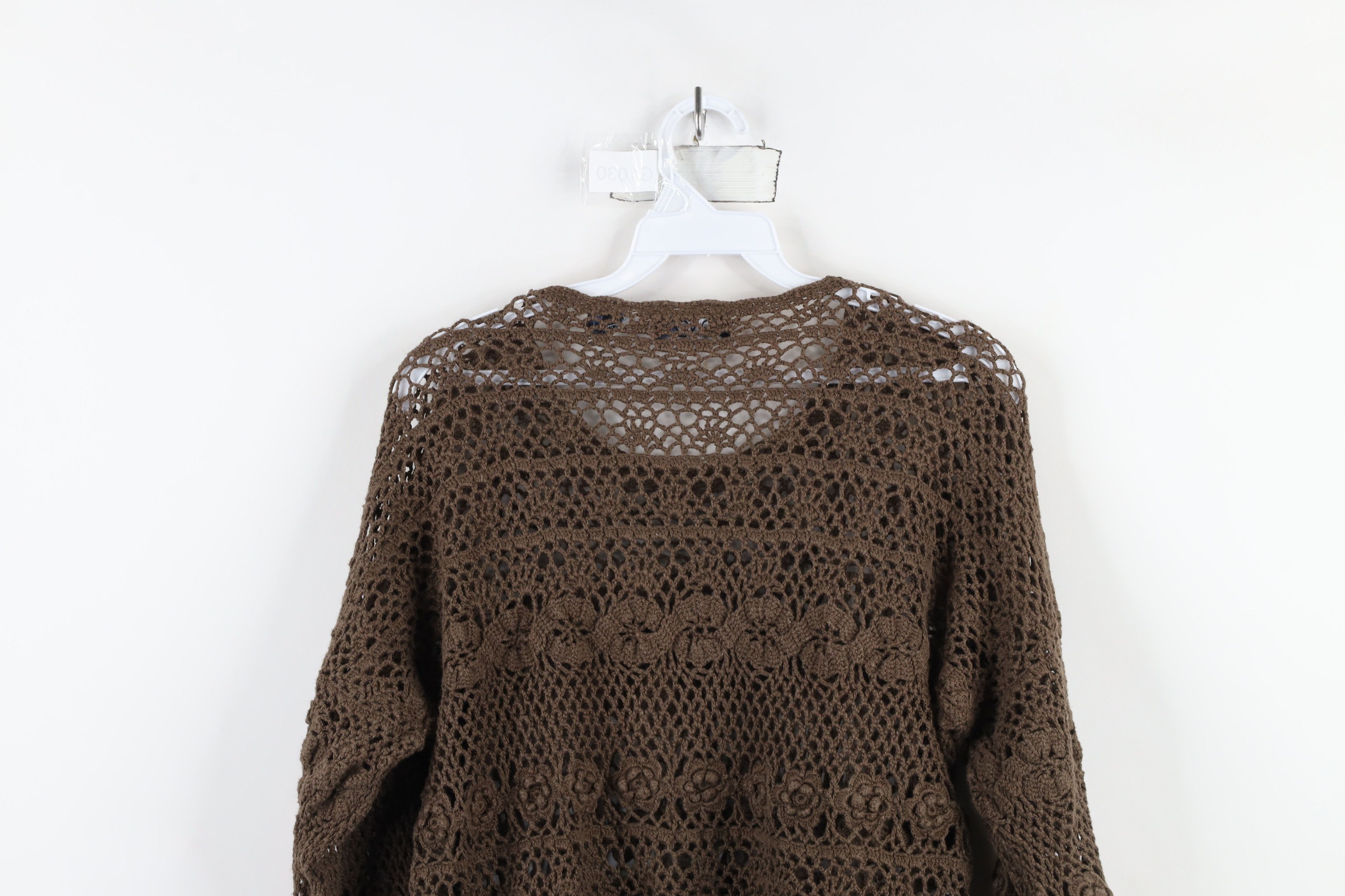 Vintage Vintage 90s Y2K Babydoll Crochet Knit Flower Sweater Brown Size M / US 6-8 / IT 42-44 - 8 Thumbnail