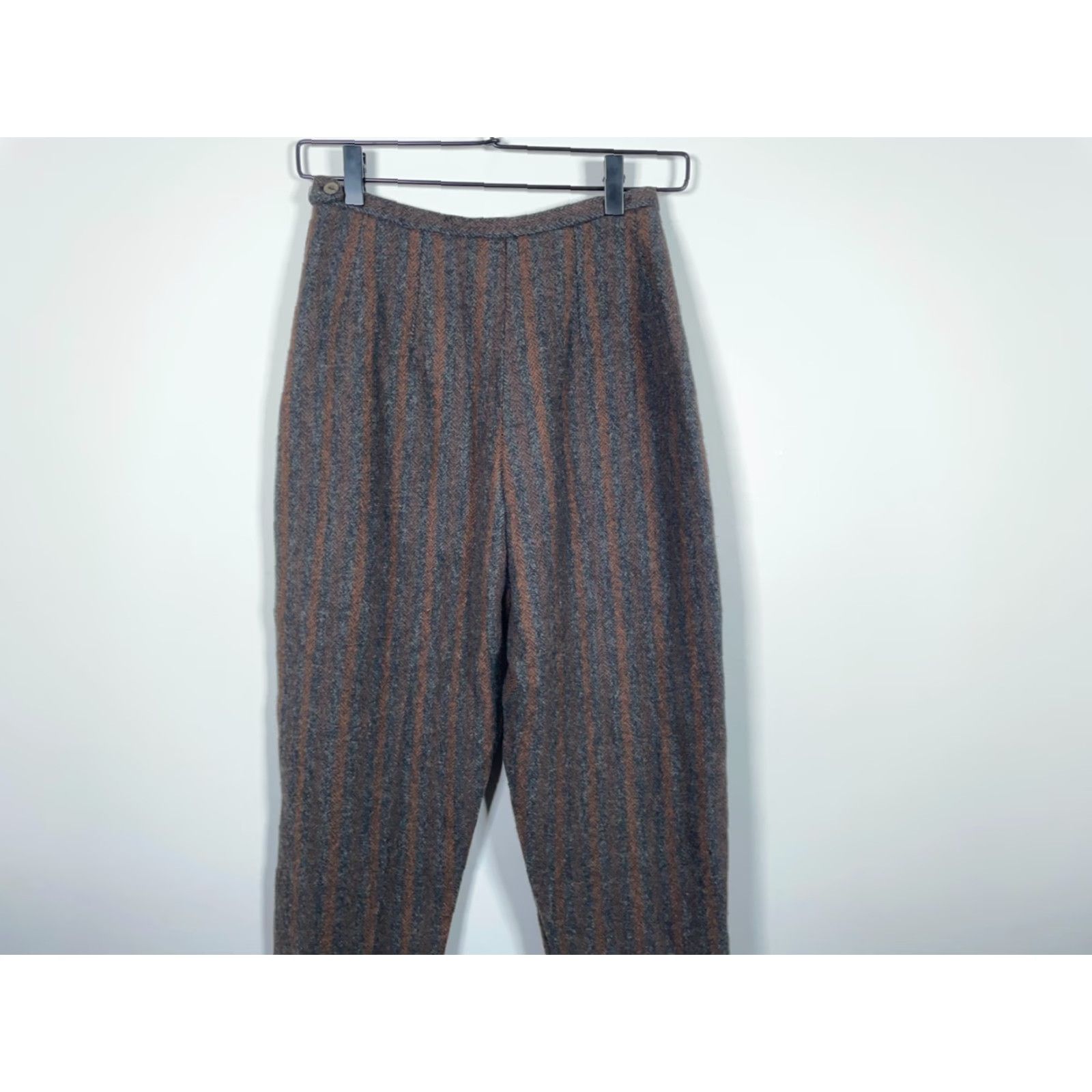 Vintage VINTAGE Wool Stripe Pants Women's XS High Rise 70s Gray Charcoal Herringbone Burnt Orange Slacks Size 26" / US 2 / IT 38 - 4 Thumbnail