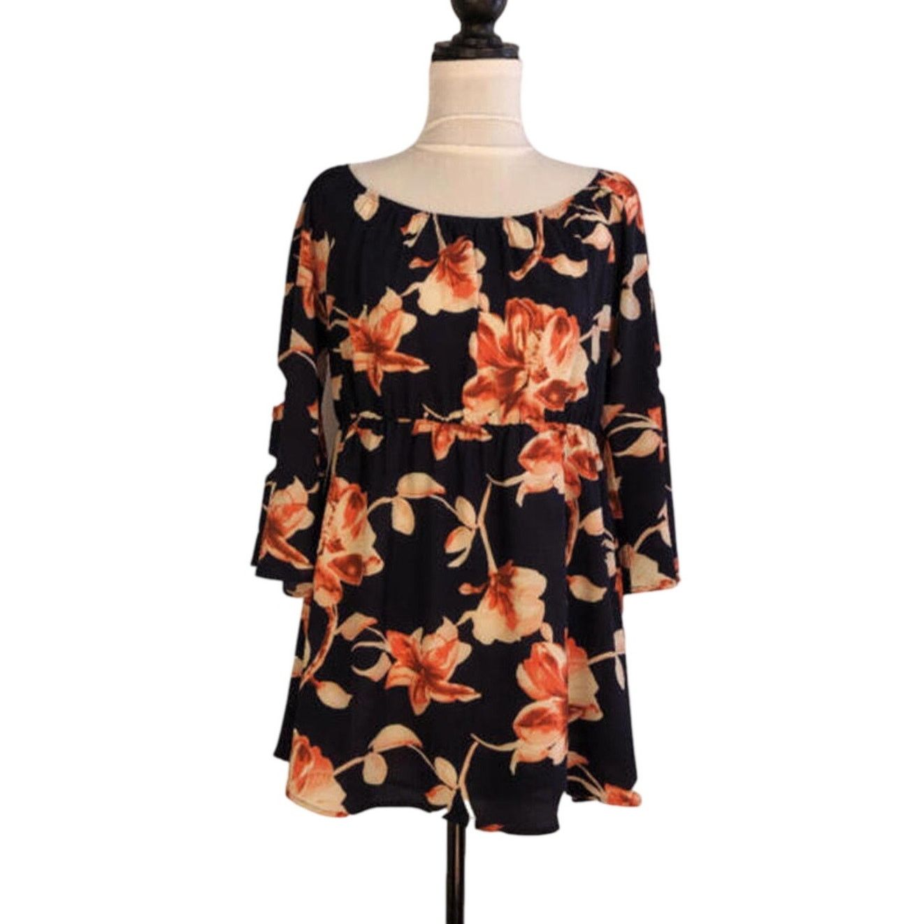 Other Wishful Women's Blouse Large Navy Floral Top Size L / US 10 / IT 46 - 4 Thumbnail