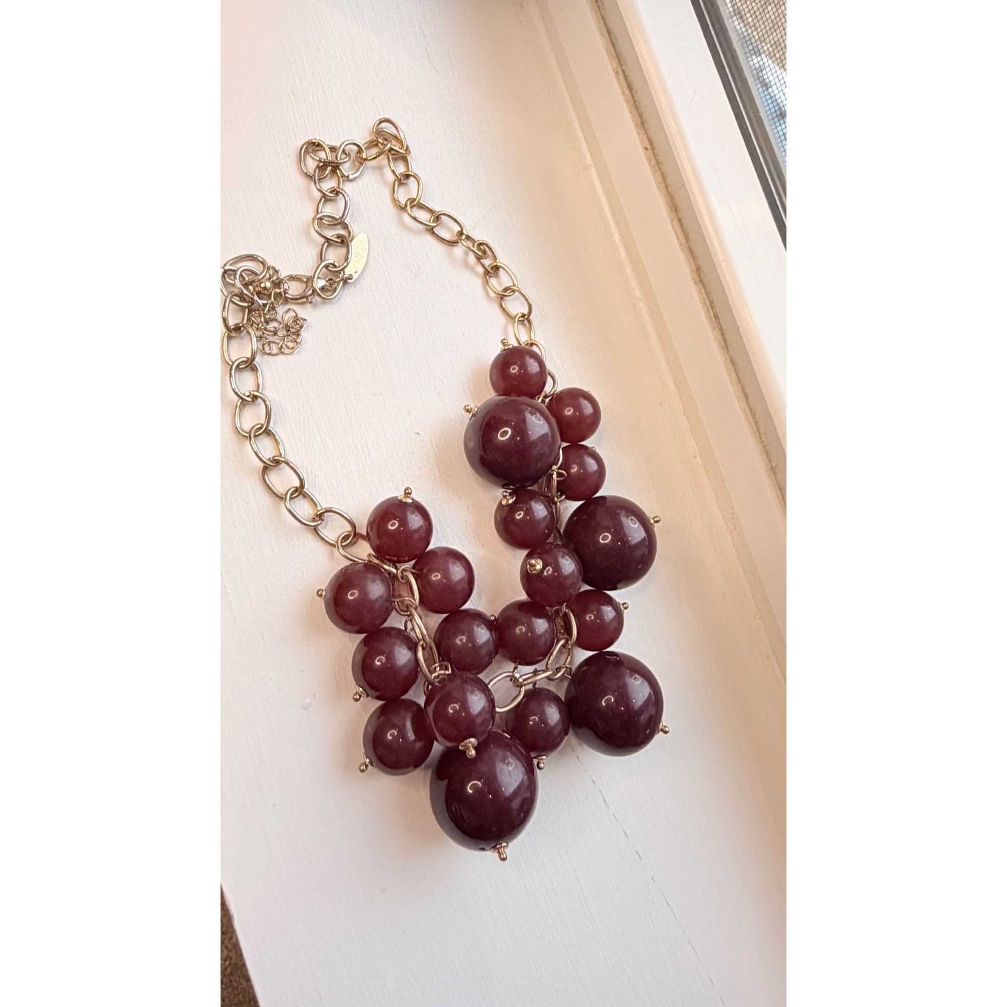 Other Chunky Maroon Beaded Bib Statement Necklace With Gold-Tone C Size ONE SIZE - 3 Thumbnail