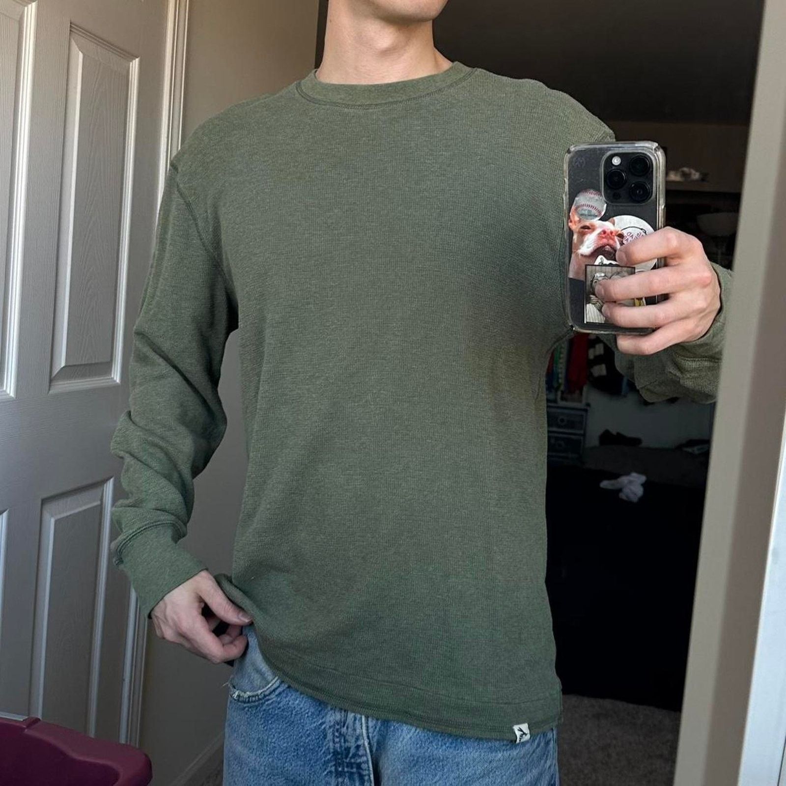 Vintage Vintage 00s basic raw green longsleeve Size US XL / EU 56 / 4 - 1 Thumbnail