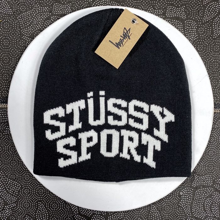 Vintage Stussy Sport Jacquard Skull Cap Black | Grailed