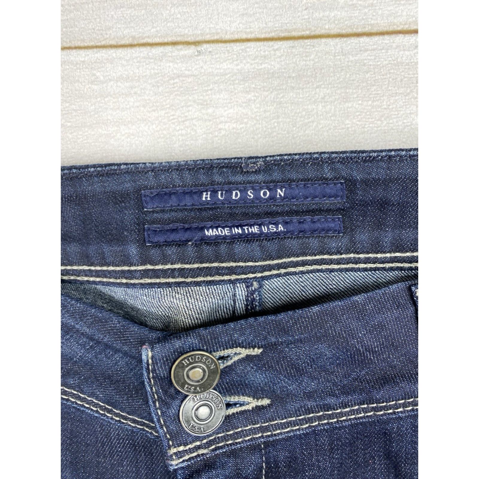 Hudson HUDSON Jeans Womens 32 Dark Wash Distressed Low Rise Western Style Straight Jeans Size 24" / US 00 / IT 34 - 3 Thumbnail