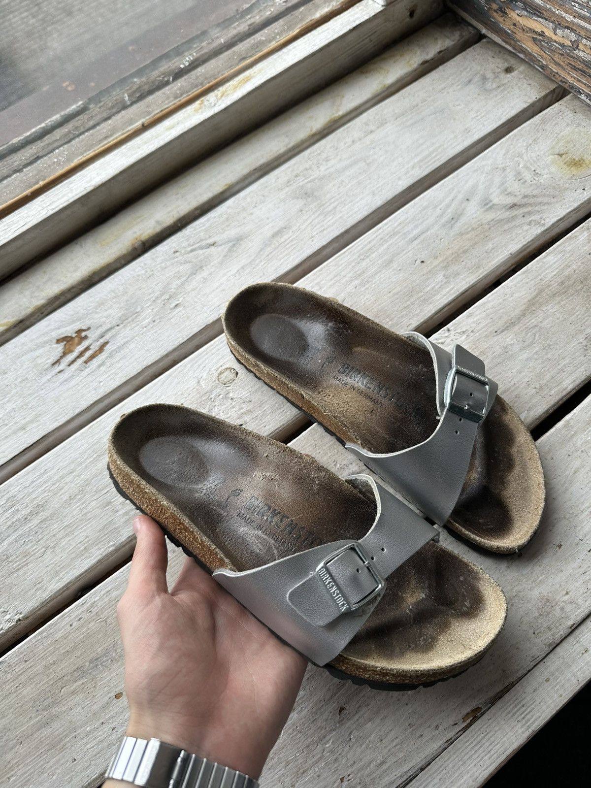 Birkenstock 🚨Vintage Birkenstock 38 silver Luxe Sandals rare slides Size US 7 / IT 37 - 1 Thumbnail