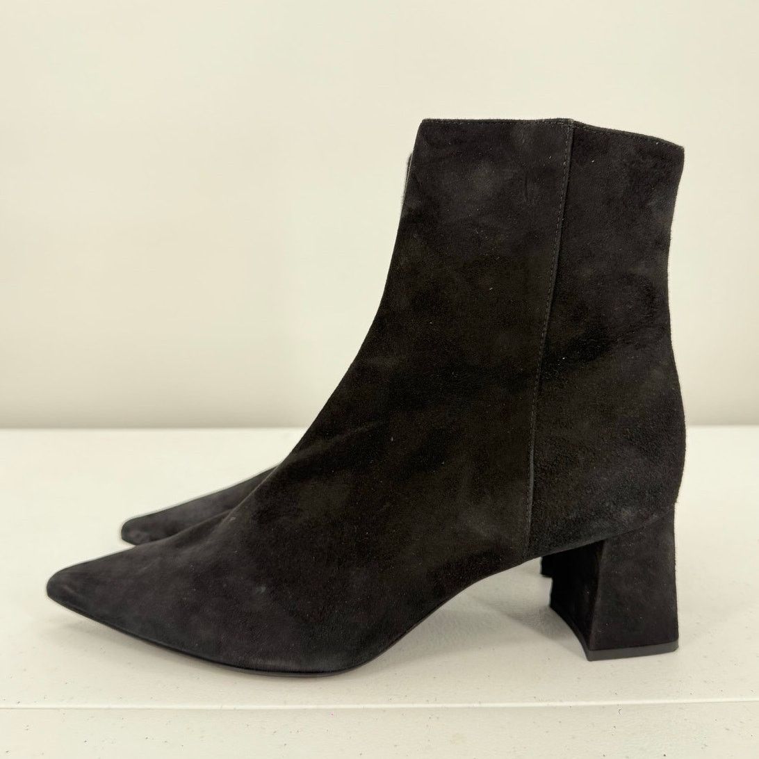 AGL AGL Mimma Black Pointed Toe Block Heel Suede Leather Bootie Size US 7.5 / IT 37.5 - 3 Thumbnail