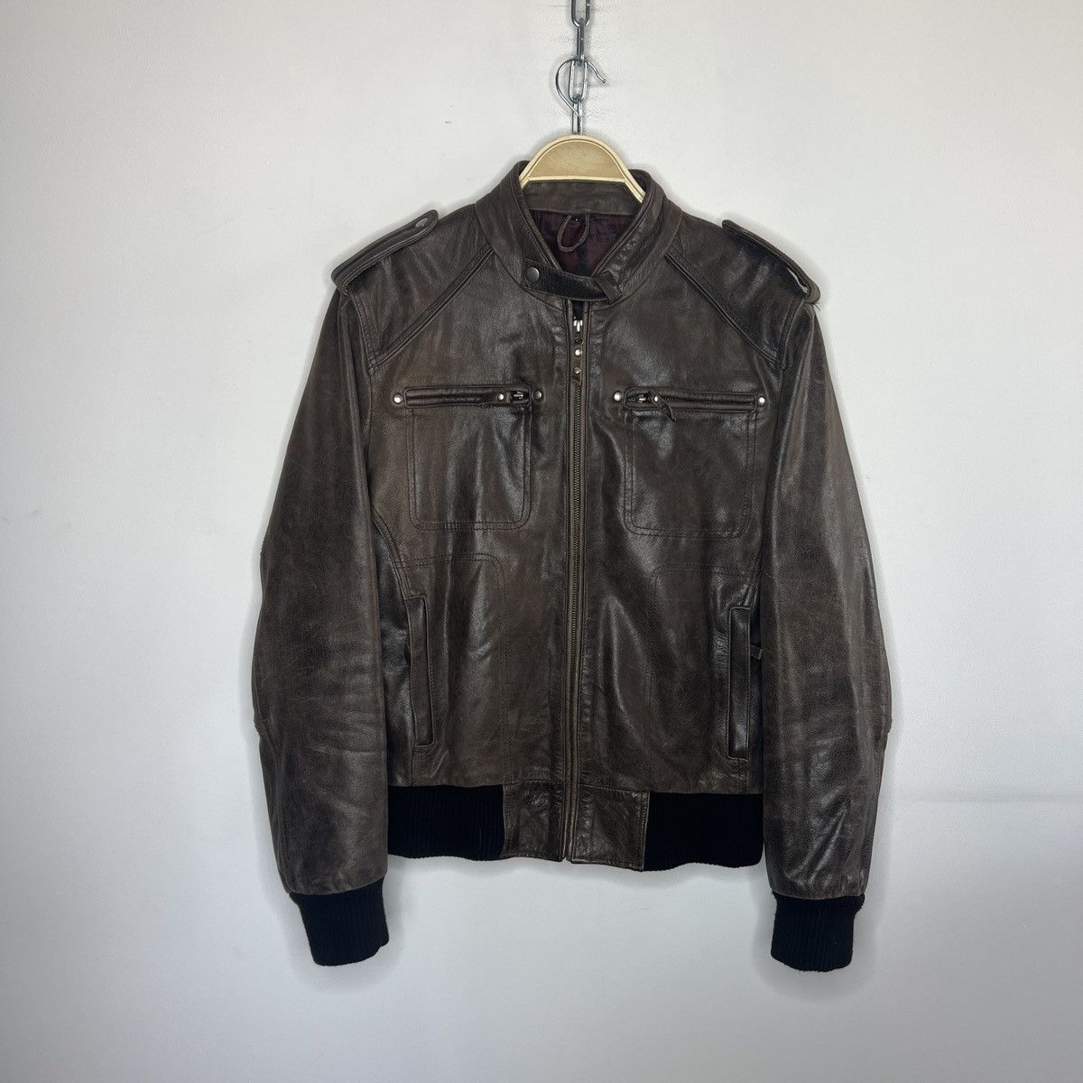 Leather × Vintage Vintage Brown Leather Motor Biker Jacket Trucker Genuine Size US M / EU 48-50 / 2 - 1 Thumbnail