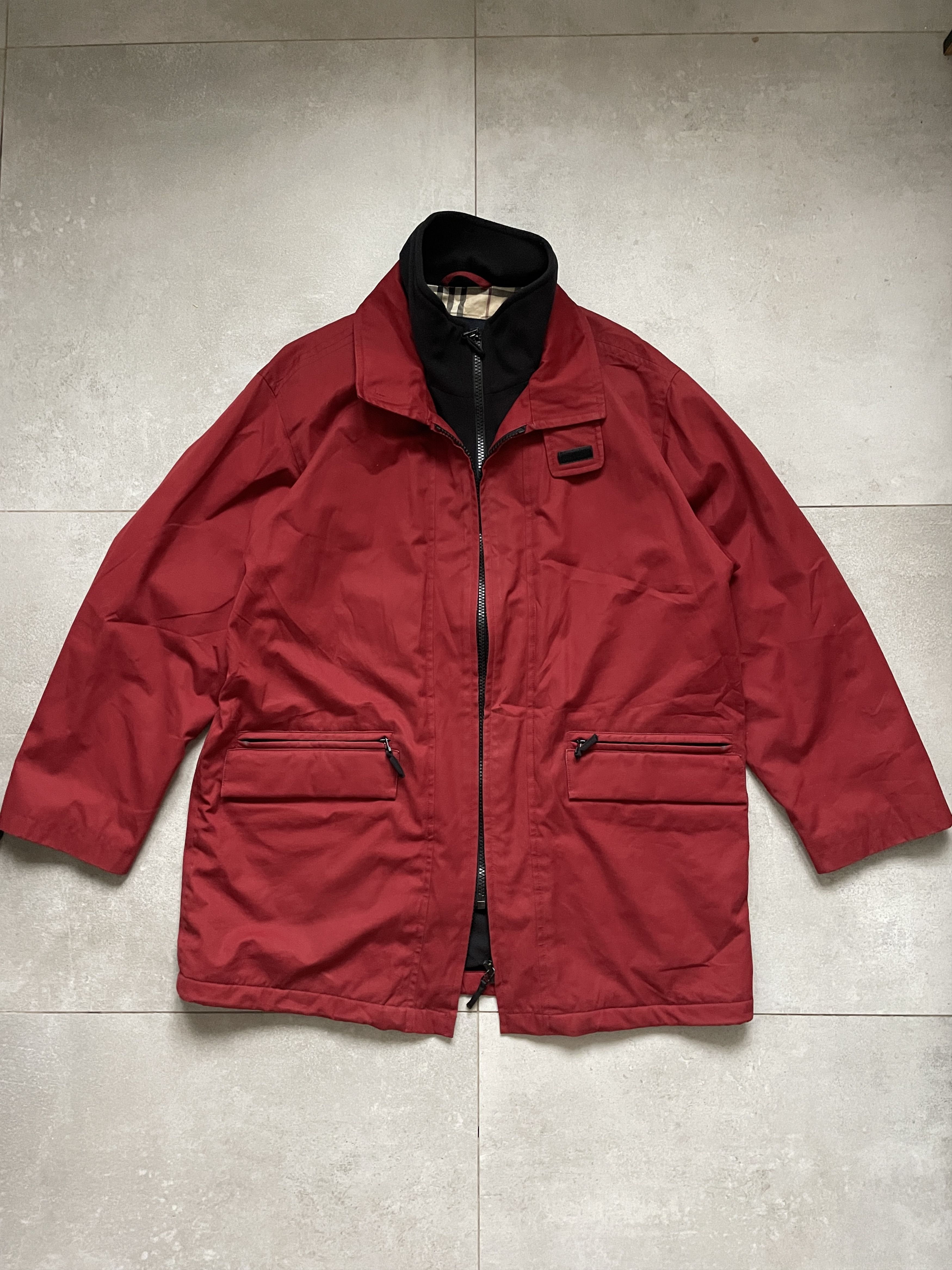 Burberry × Vintage VINTAGE 90S BURBERRYS OLD MONEY BURGUNDY FLEECE COAT JACKET Size US XL / EU 56 / 4 - 2 Thumbnail