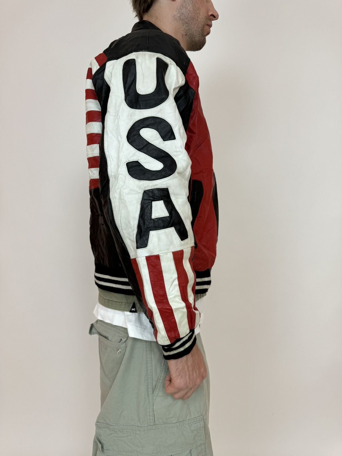 Vintage Vintage Leather Jacket 9000 Motorcycle USA American Flag Size US XXL / EU 58 / 5 - 4 Thumbnail