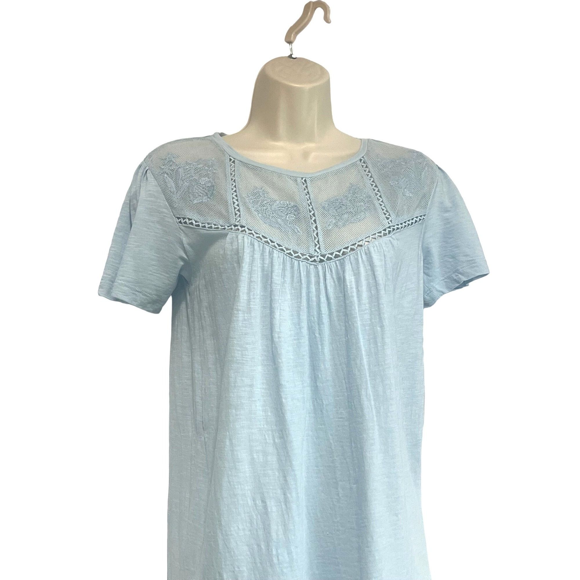 Other Caslon Embroidered Yoke Tee in Blue Falls, Sz. XXS Size XXS / US 00 / IT 34 - 4 Thumbnail