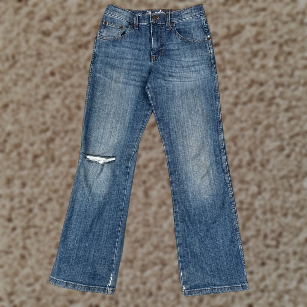 Wrangler Wrangler Jeans Girls 14 Blue Denim Distressed Relaxed Bootcut Mid Rise 26x27 Jeans Size 36" / US 14 / IT 50 - 1 Thumbnail