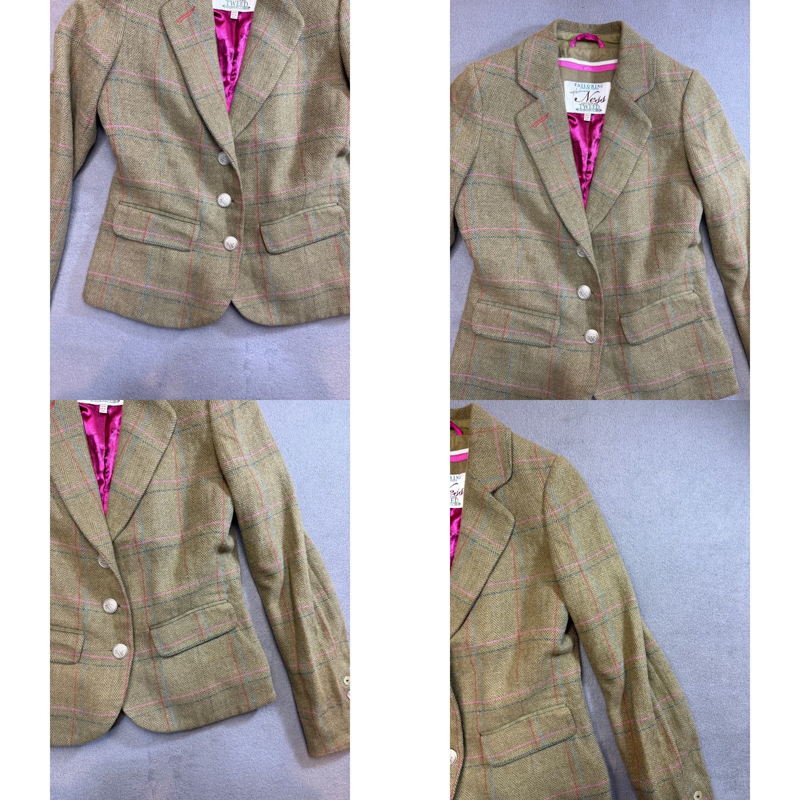 Vintage NESS Tweed Wool Blazer Jacket Green Womens UK 10 US 8 Blazer Wool Green Womens 90s Tuxedo style Size M / US 6-8 / IT 42-44 - 9 Thumbnail