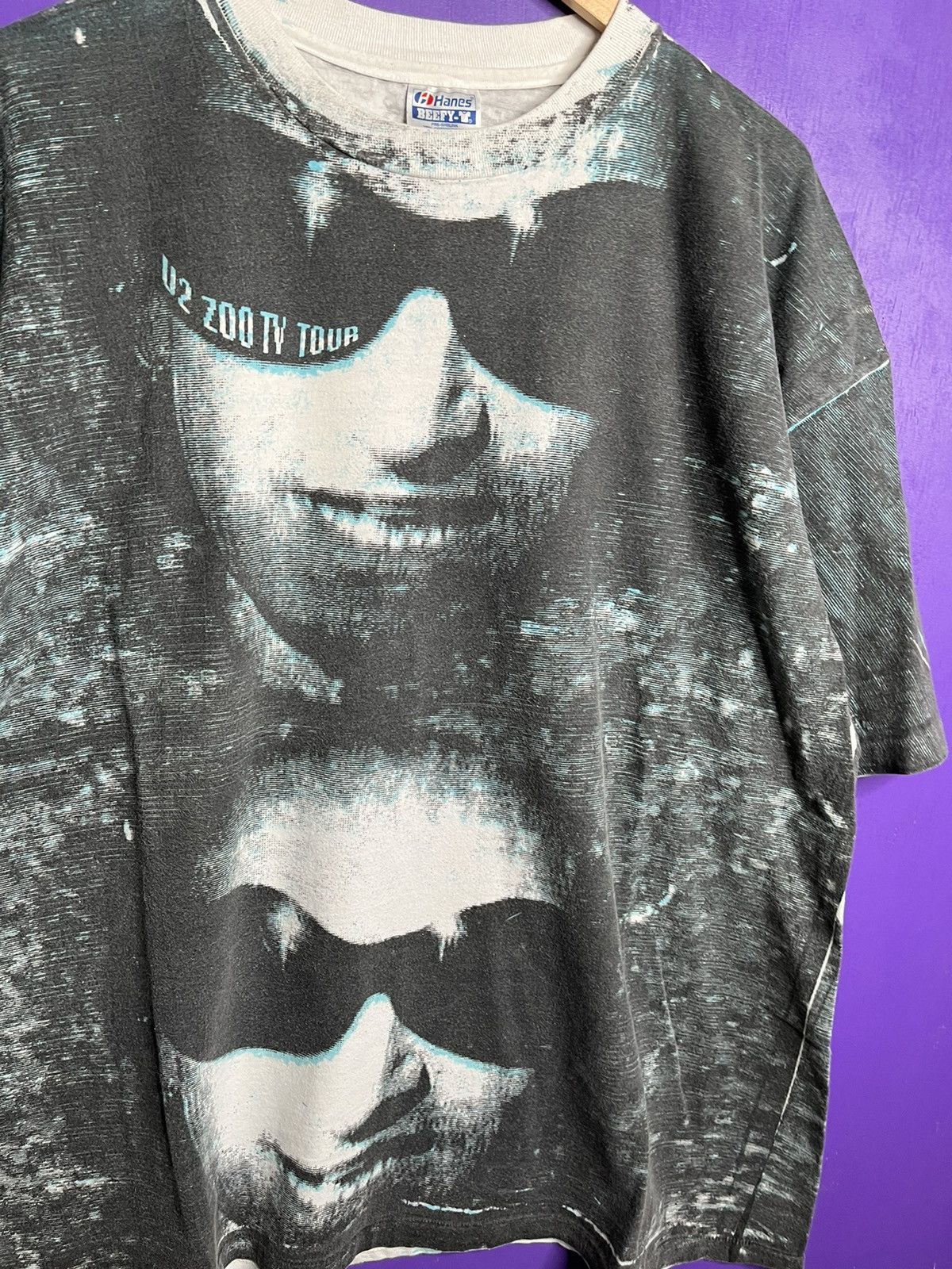 Vintage 90s U2 Zoo TV faces AOP tour t-shirt