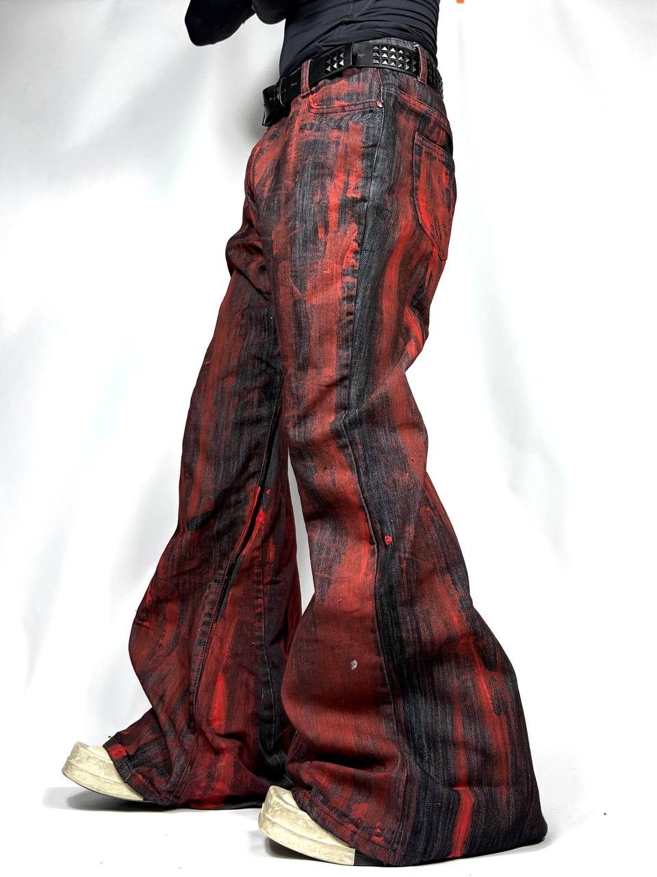 Japanese Brand Custom Black Baggy Distressed Jeans Painted Wide Leg Size US 31 - 2 Thumbnail