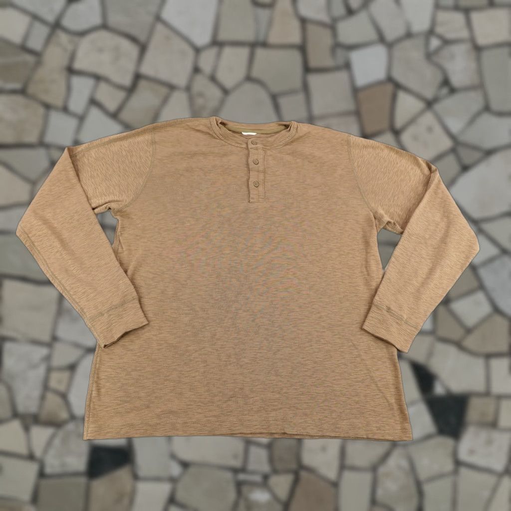 Reigning Champ Men's Large Brown Henley Shirt Long Sleeve Waffle