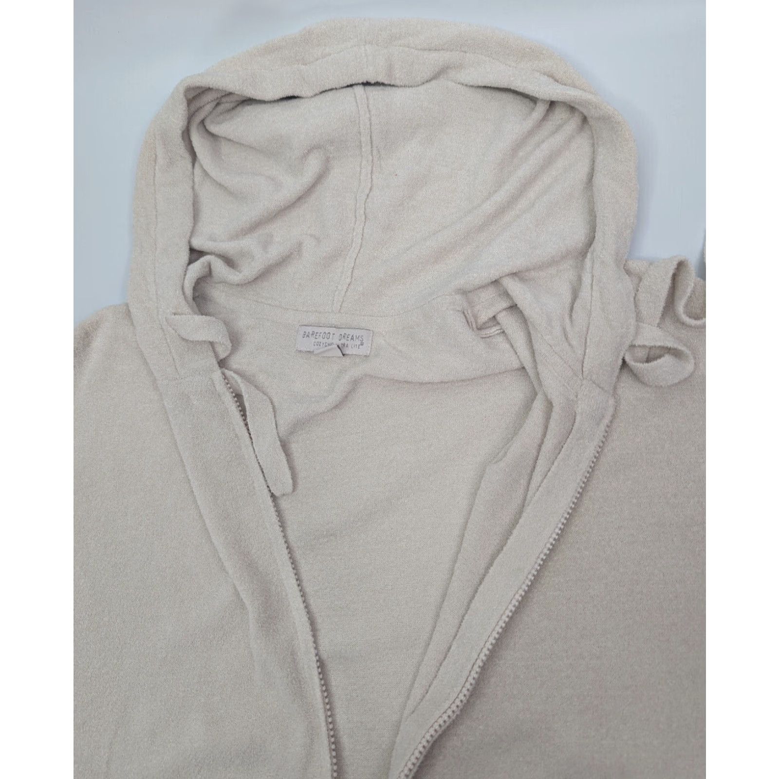 Vintage Barefoot Dreams Hoodie Cap Sleeve Beige L/XL Women's CozyChic Ultra Lite Zip Up Sweater Size L / US 10 / IT 46 - 6 Thumbnail
