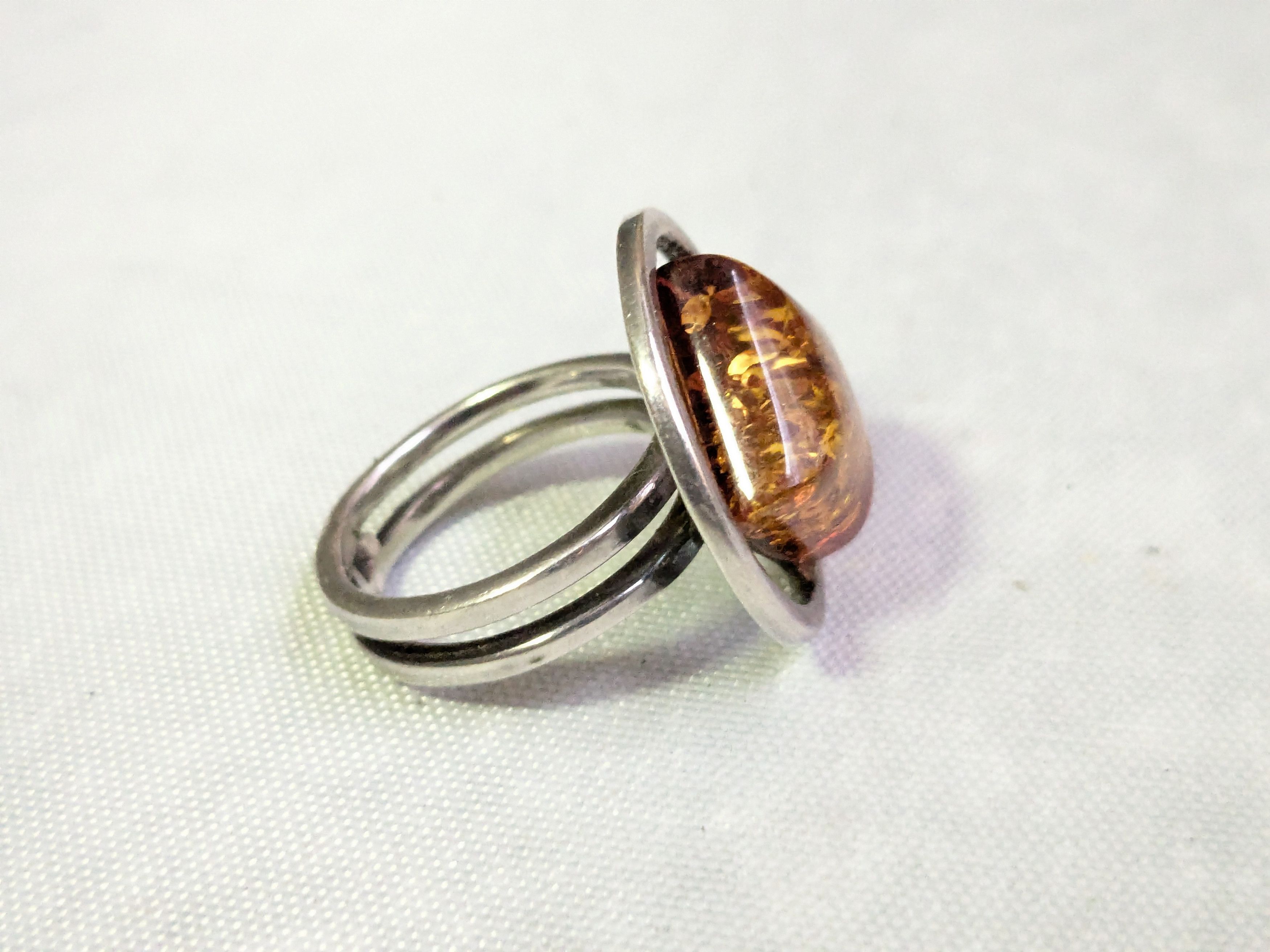 Jewelry Sterling Silver Ring Orange Amber 6.5 Square Round Size ONE SIZE - 3 Thumbnail