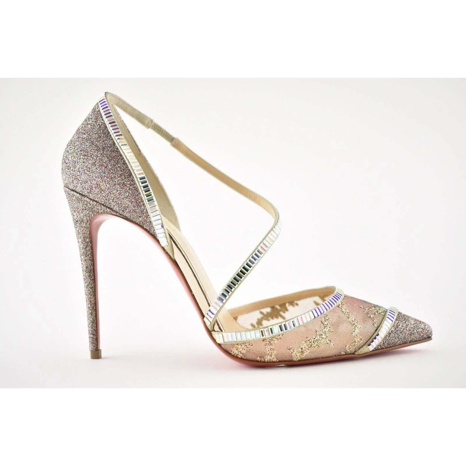 Christian Louboutin Chiara Diams 100 Glitter Crystal Cross Strap Heel Pump 37.5 Size US 7.5 / IT 37.5 - 2 Thumbnail