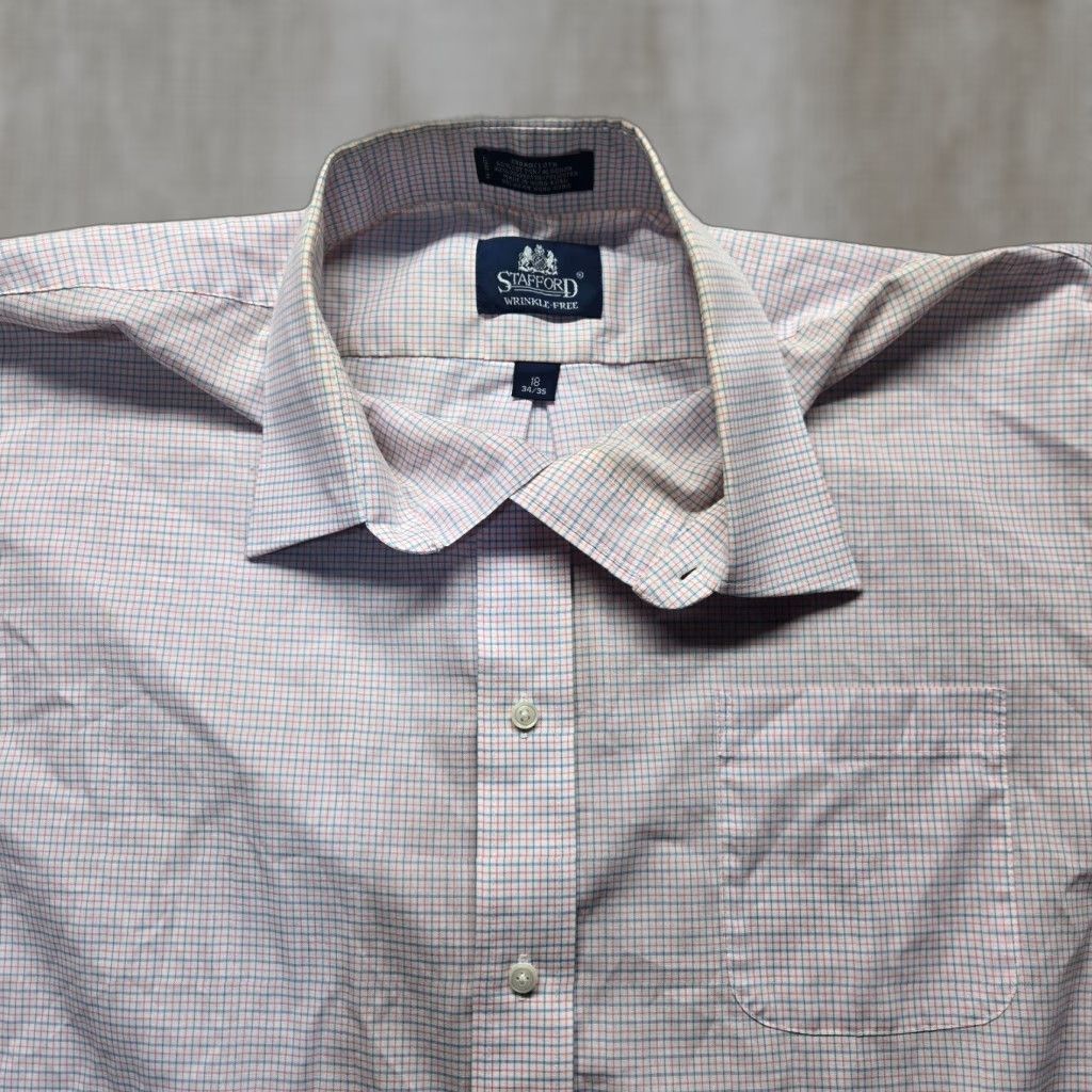 Stafford Stafford Easy Care Travel Shirt Pink White Checkered Short Sleeve Men's 18 Size US XXL / EU 58 / 5 - 1 Thumbnail