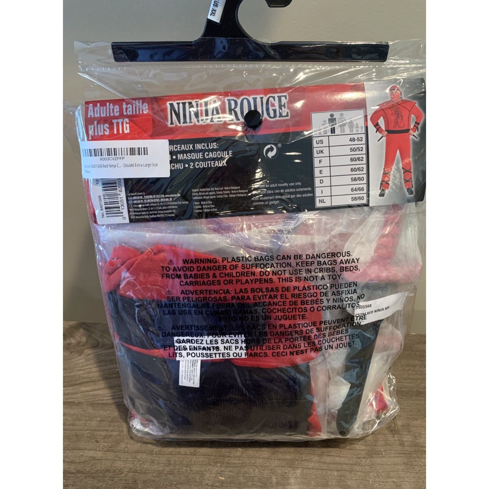 Vintage VINTAGE Red Ninja Halloween Costume - 6 Piece - BIG MAN Adult XXL Shirt Adult 2XL Red Ninja Theme Mens Size ONE SIZE - 3 Thumbnail