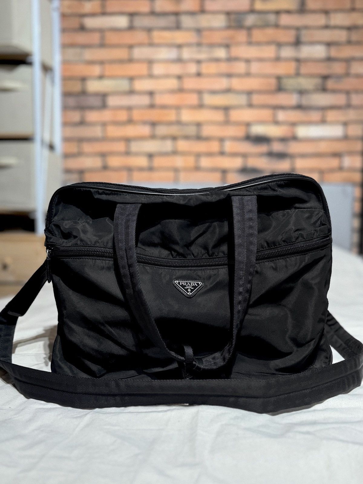 Prada $2176 Re-Nylon Weekender Bag Duffle Messenger Bag in Black, Men's