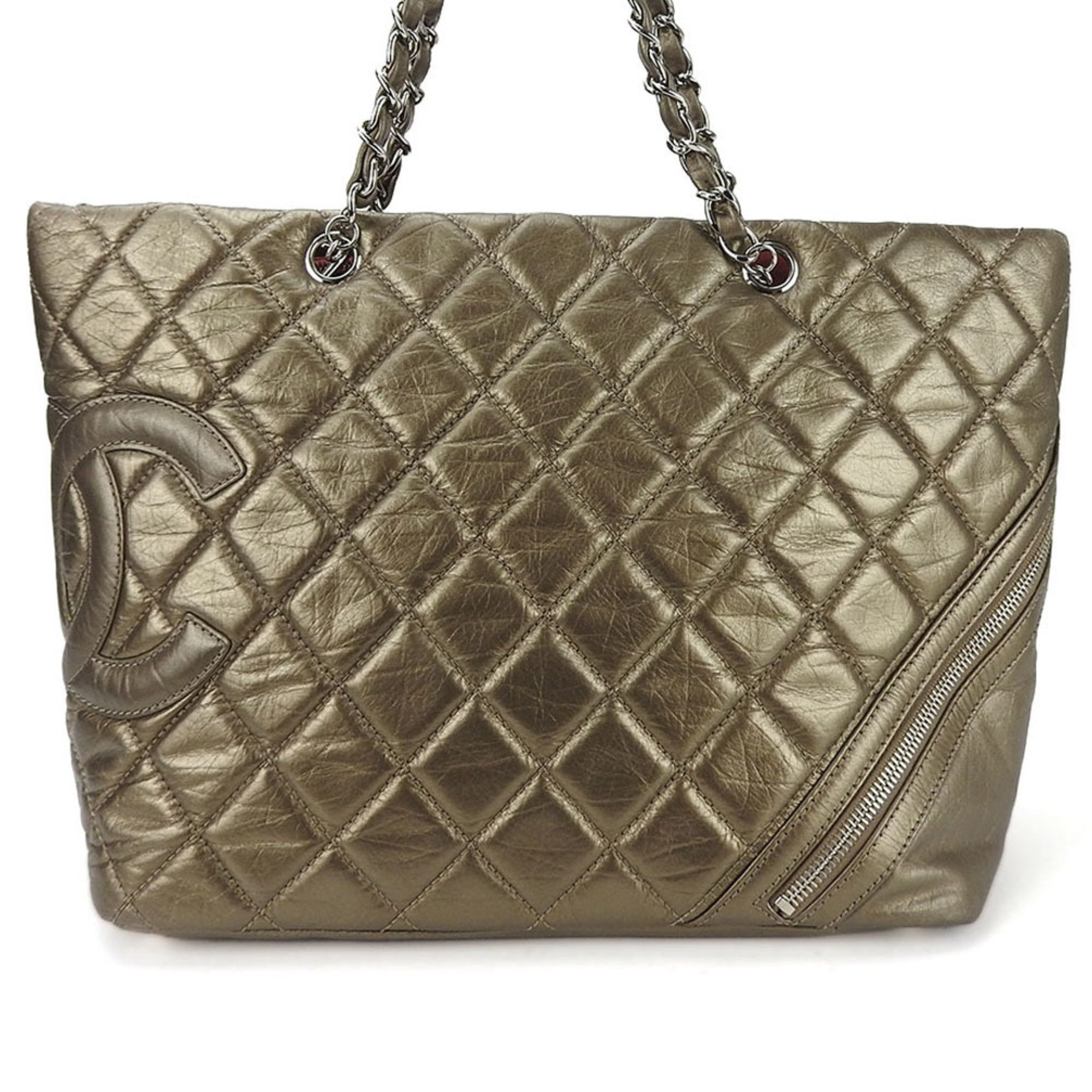 image of Chanel Tote Bag Cambon Line 1 Bronze Coco Mark Ladies Coco Leather, Women's