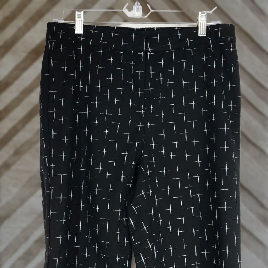 Vintage J Jill Black White Geometric Print Dress Pants Trousers Size 8 Knit Stretch Straight Front Women's Pants Size 30" / US 8 / IT 44 - 1 Thumbnail