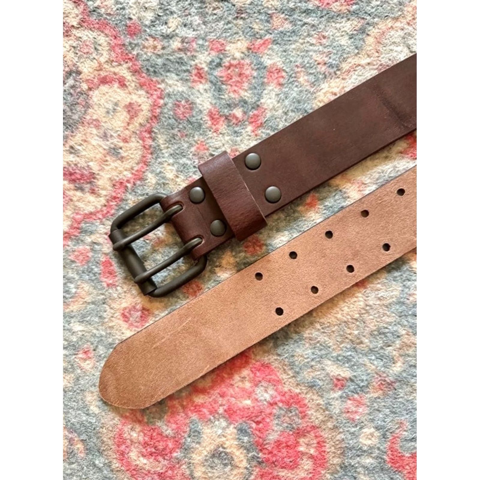 Ralph Lauren VINTAGE RRL RALPH LAUREN STYLE LEATHER BELT SIZE 34 BROWN BRASS LOGO MEN USED Size 34 - 2 Thumbnail