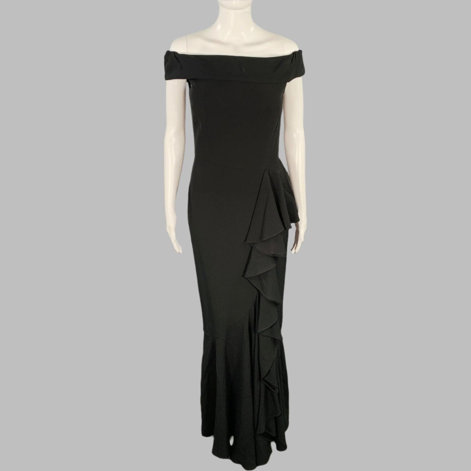 Alexander McQueen Size 4 Black Viscose Blend Ruffled Off Shoulder Evening Gown Size S / US 4 / IT 40 - 1 Thumbnail