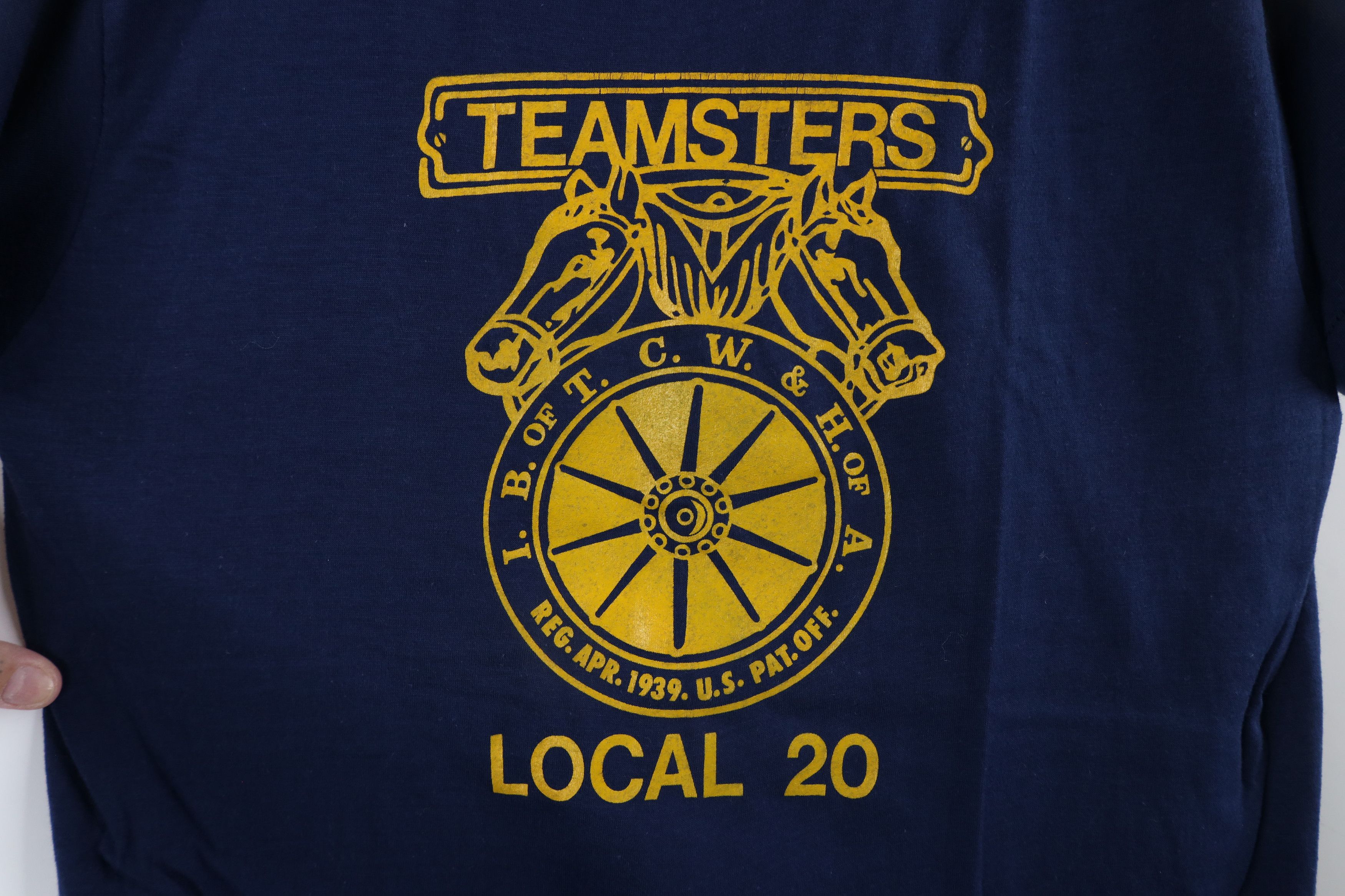 Vintage NOS Vintage 80s Local 20 Teamsters Union T-Shirt Blue USA Size US L / EU 52-54 / 3 - 4 Thumbnail