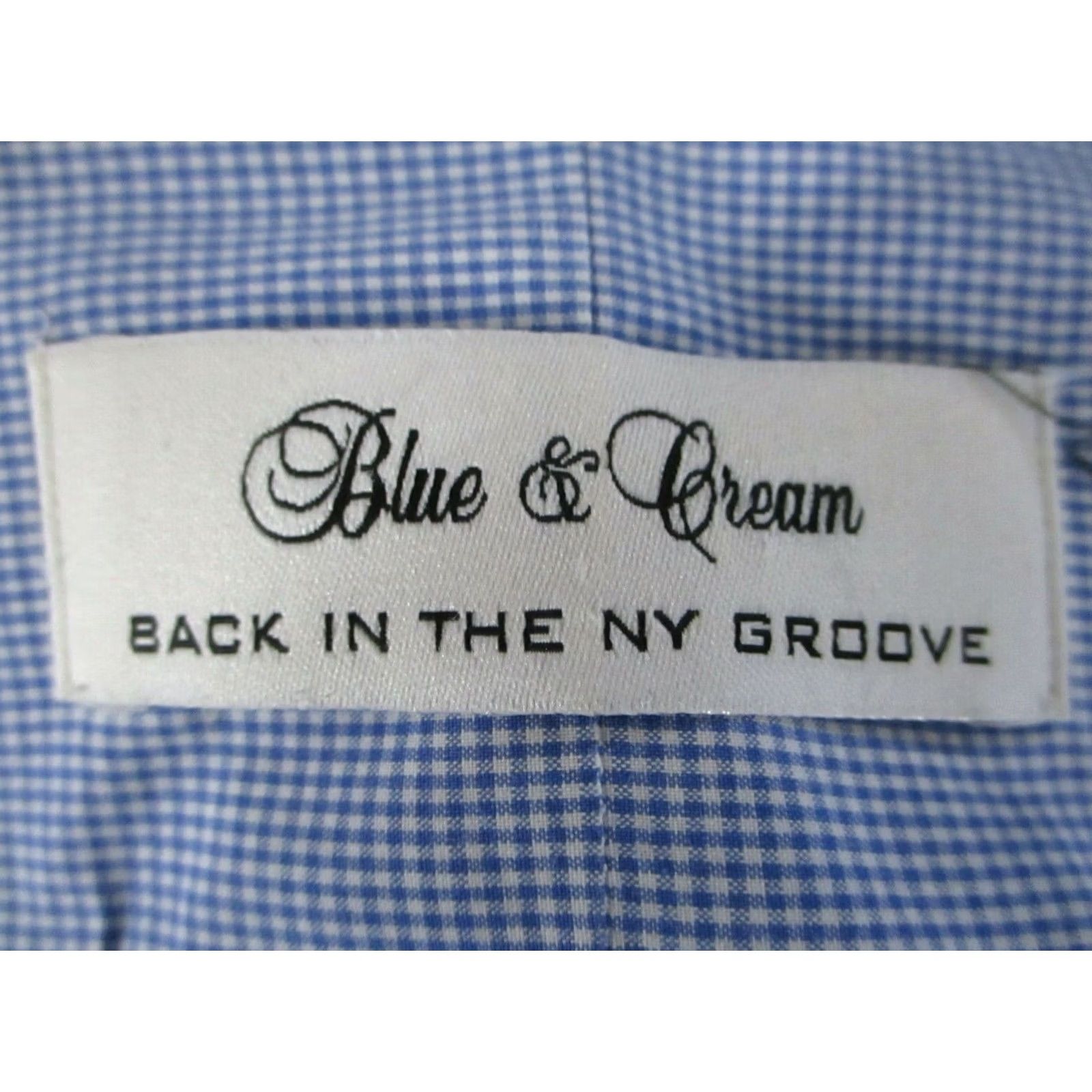 Blue & Cream Button-Up Shirt Mens 1XL Blue Long Sleeve Cotton Microcheck Usa Made, Men's — image 3 of 3