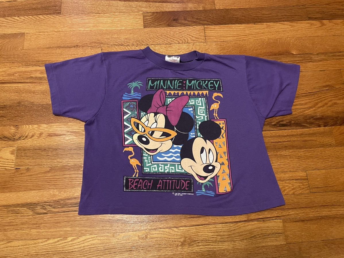 Disney × Vintage Vintage 80s 90s Beach Disney Mickey Minnie Cropped T Shirt Size S / US 4 / IT 40 - 1 Thumbnail