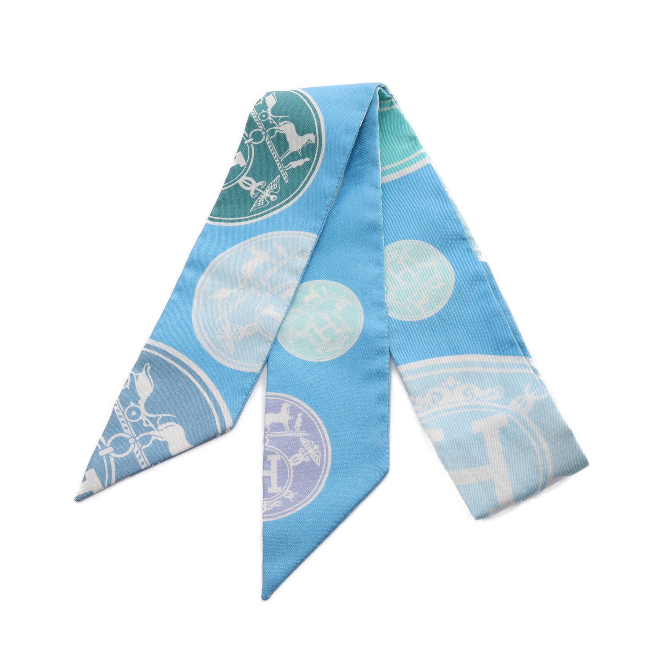 Hermes Hermes Twilly Ex-Libris Exlibris Confetti Ribbon Scarf Silk Blue Multicolor Size ONE SIZE - 1 Thumbnail