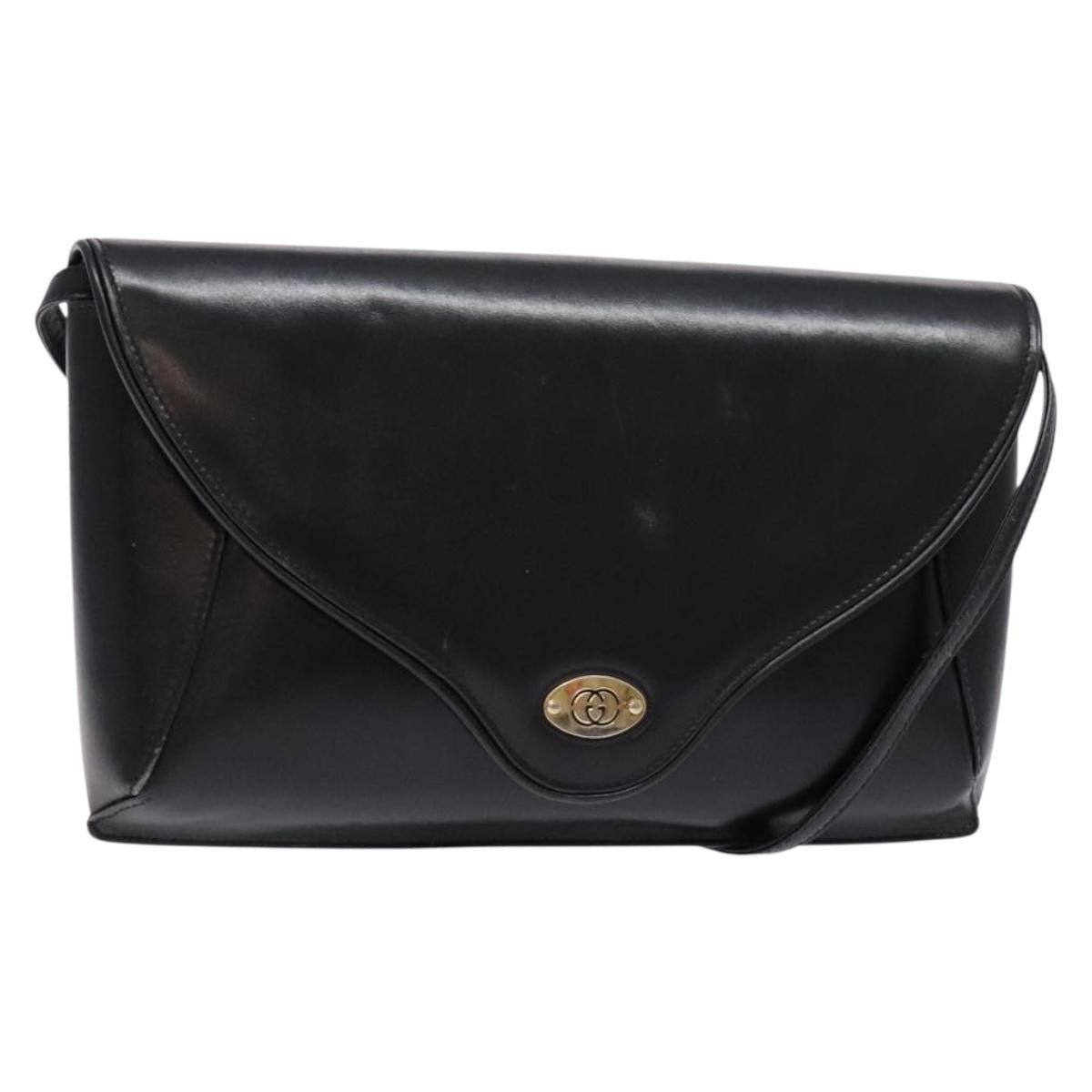 GUCCI Shoulder Bag Leather Black Gold