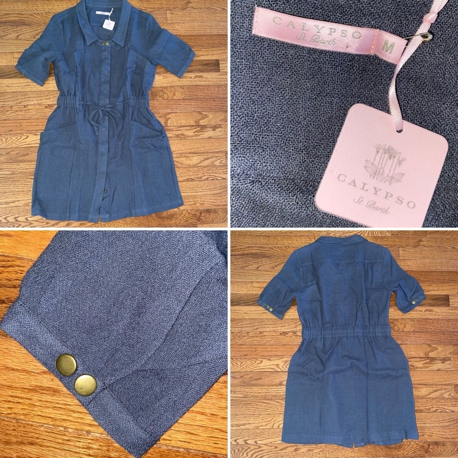 Calypso St Barth New Calypso St Barth $350 Gray Linen Snap Front Dress MED Size M / US 6-8 / IT 42-44 - 1 Thumbnail
