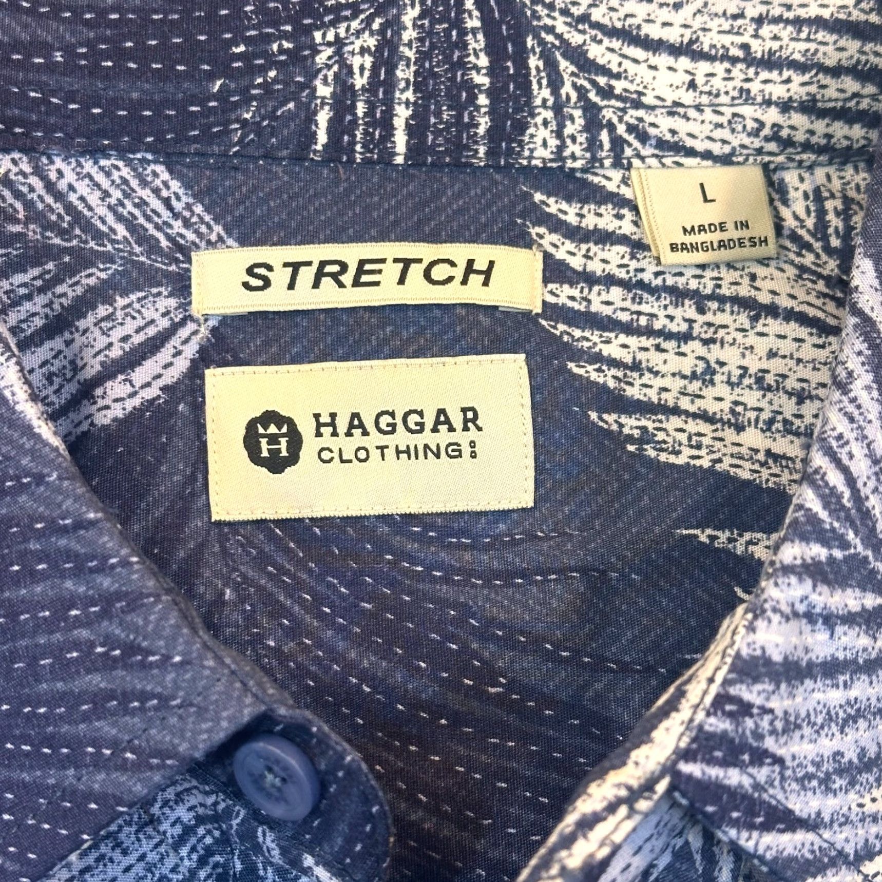 Haggar VINTAGE Haggar Island Ease Button-Up Shirt L Storm Blue Graphic Print Short Sleeve Hawaiian NWT Mens Size US L / EU 52-54 / 3 - 5 Thumbnail