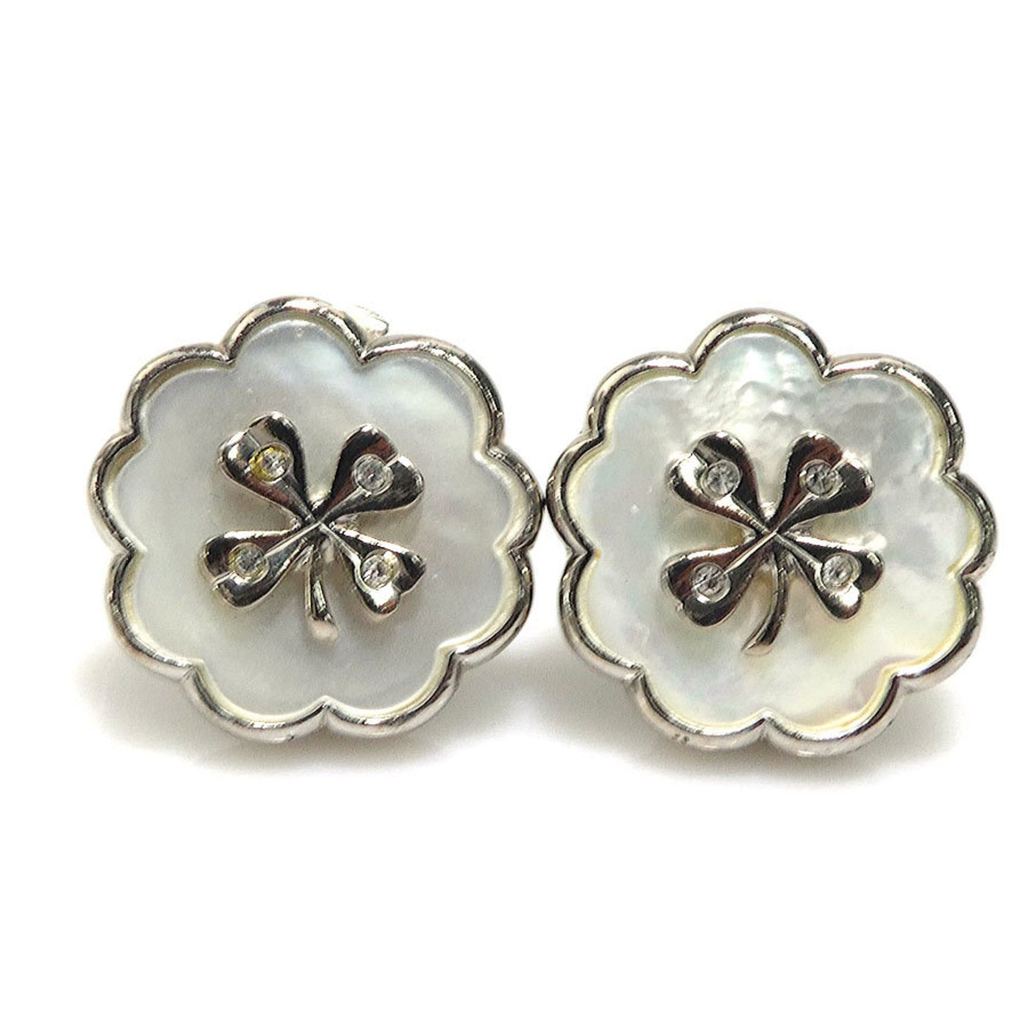Chanel CHANEL Clover Earrings, Metal/Shell, Silver/White, Women's, e61206a Size ONE SIZE - 1 Thumbnail