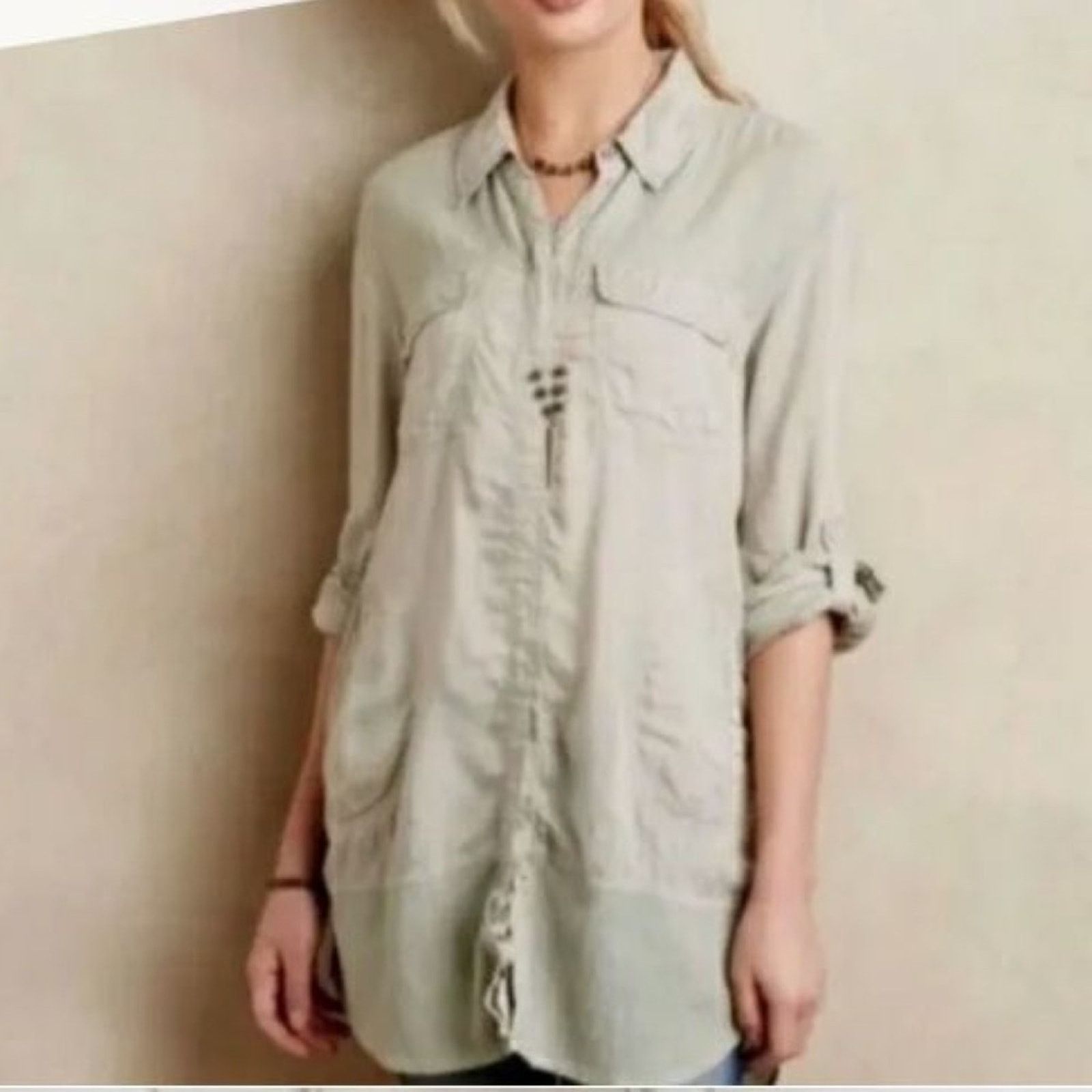 Anthropologie Anthropologie Holding Horses Sage Button Down Tunic Size M / US 6-8 / IT 42-44 - 1 Thumbnail