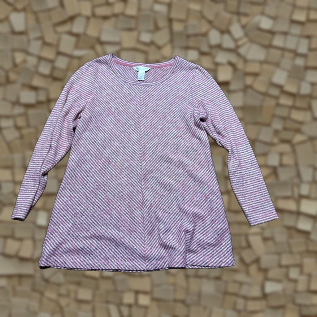 Vintage Christopher & Banks Shirt Women Petite Small Pink Grey Stripe Long Sleeve Shirt Size S / US 4 / IT 40 - 1 Thumbnail