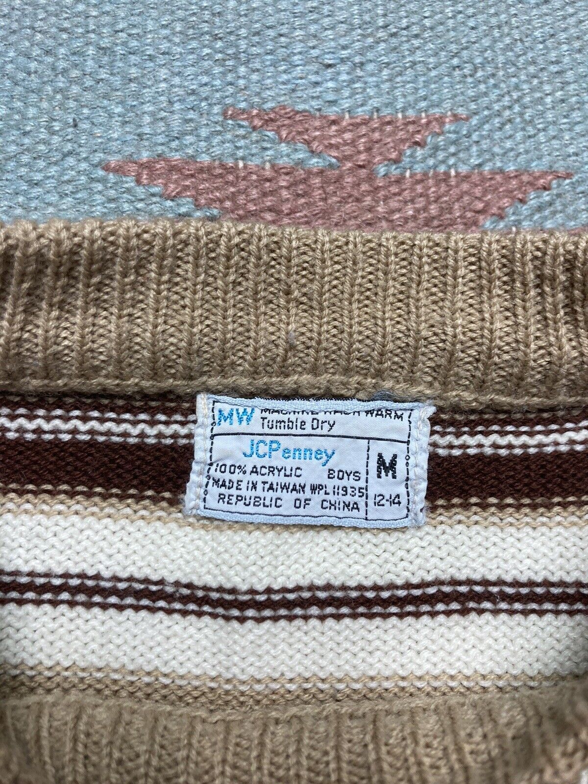 JCPenney × Vintage 70s JCPenney knit sweater striped soft boys medium baby tee Size XS / US 0-2 / IT 36-38 - 4 Thumbnail