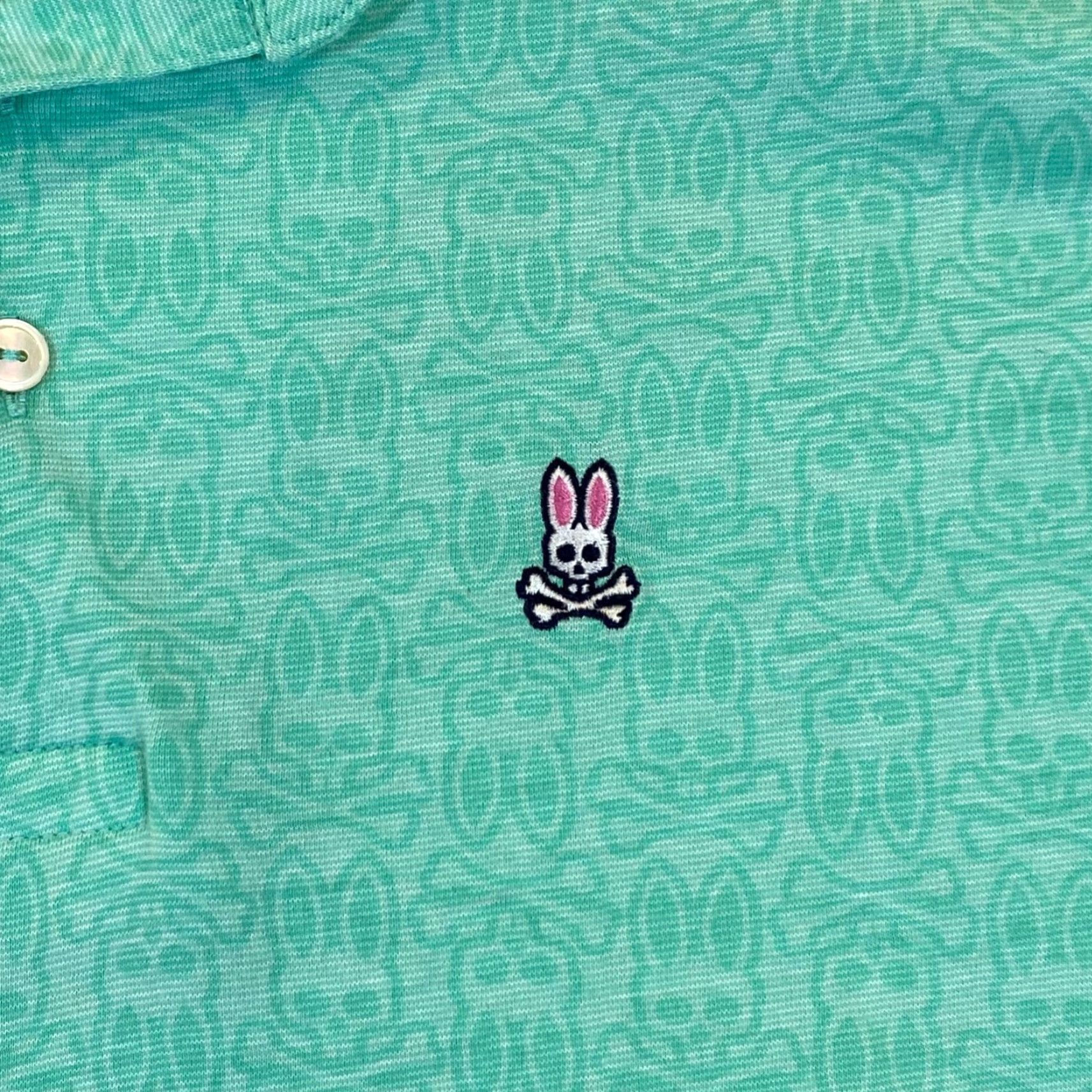 Psycho Bunny PSYCHO BUNNY Polo Shirt Mens XL Green AOP Logo Casual Golf Shirt S/S - 100% Cotton - Regular Fit / Classic Designer Shirt Size US XL / EU 56 / 4 - 3 Thumbnail