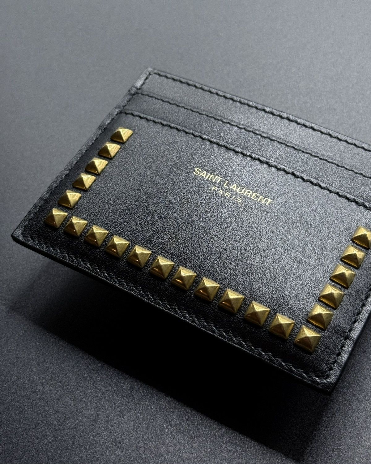 Saint Laurent Paris Saint Laurent Studded Leather Card Holder Black Size ONE SIZE - 3 Thumbnail