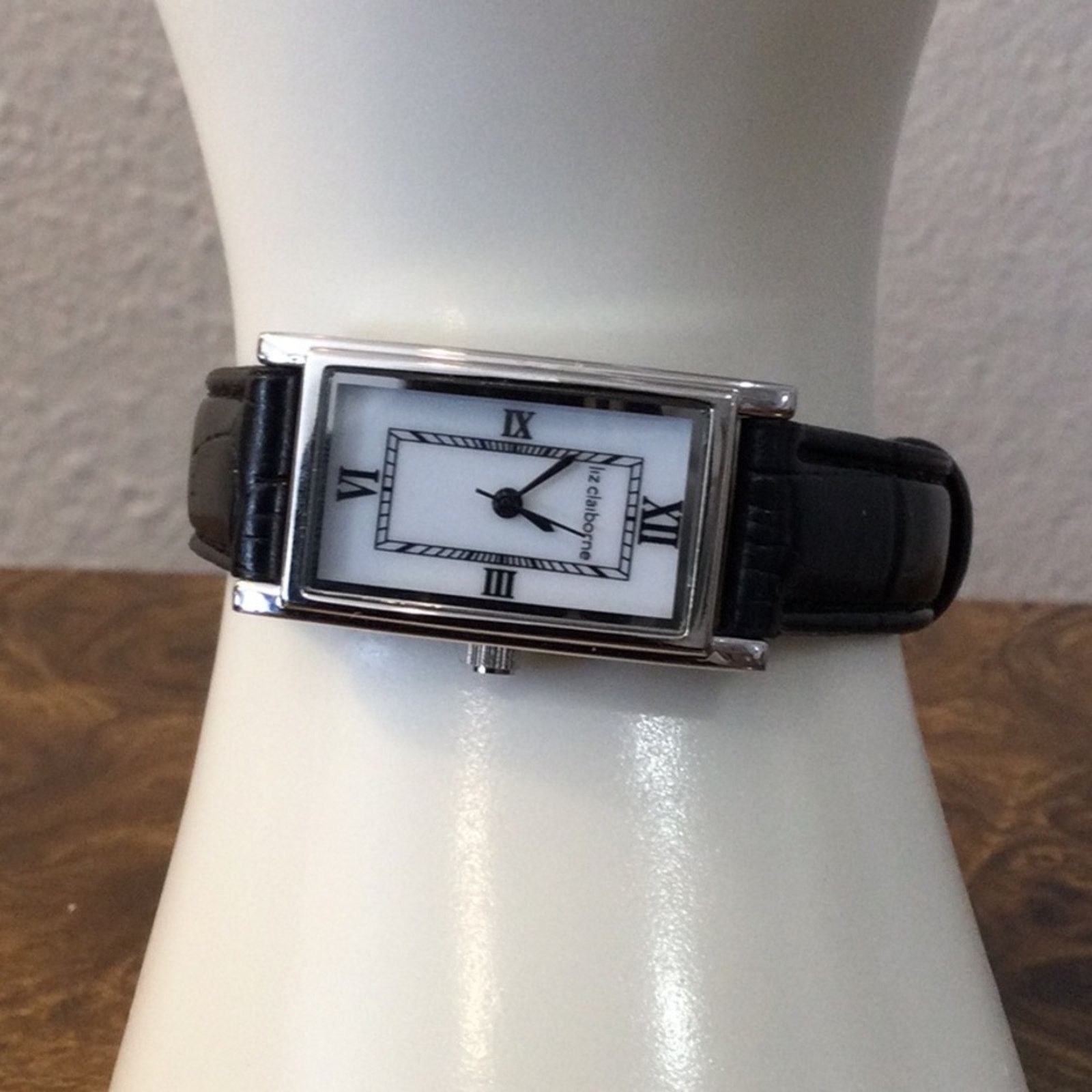 Other Liz Claiborne Watch Silver w/ White Face Black Leather Band Size ONE SIZE - 10 Thumbnail