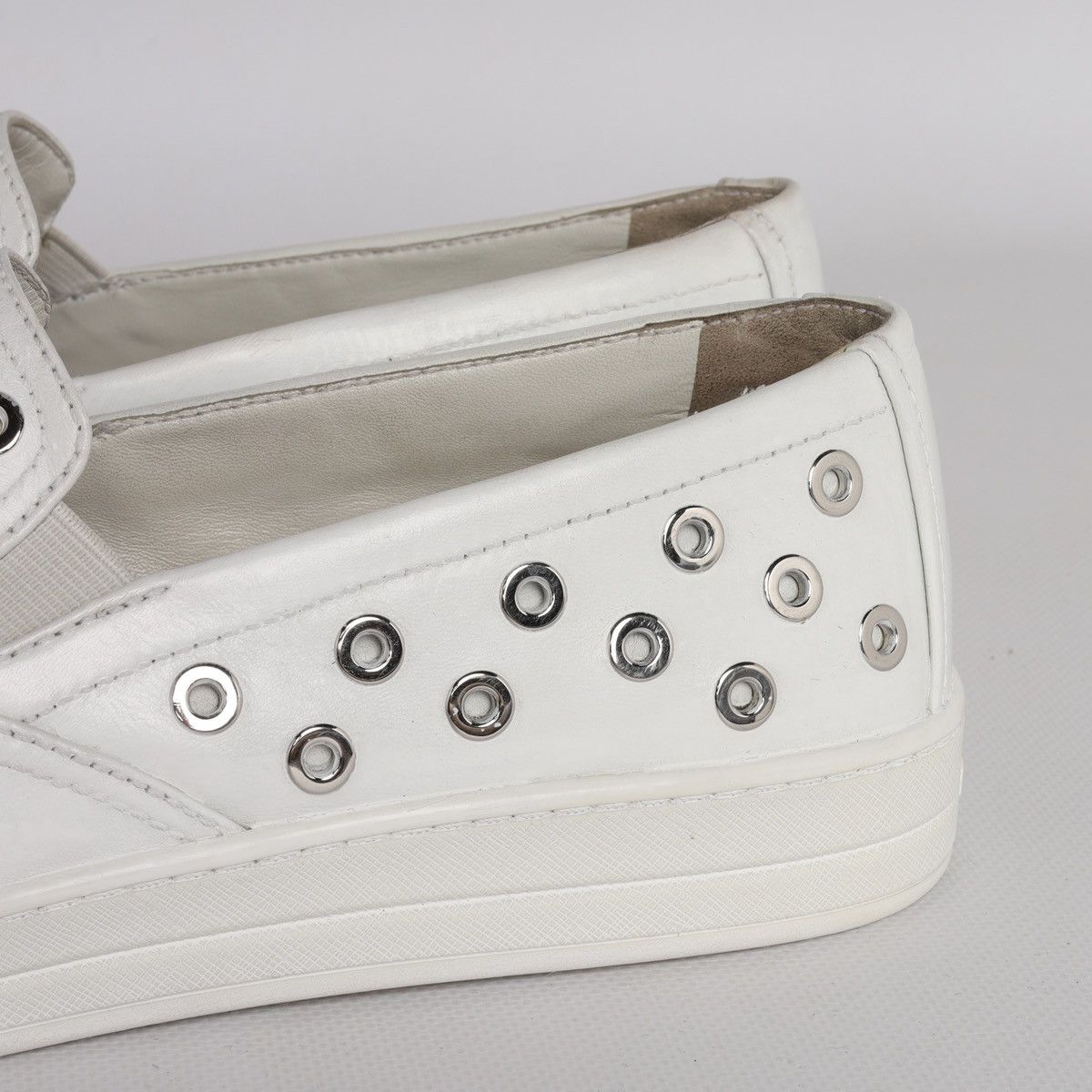 Prada Prada White Leather Slip-on Sneakers Trainers Shoes Grommet Size US 9 / IT 39 - 4 Thumbnail