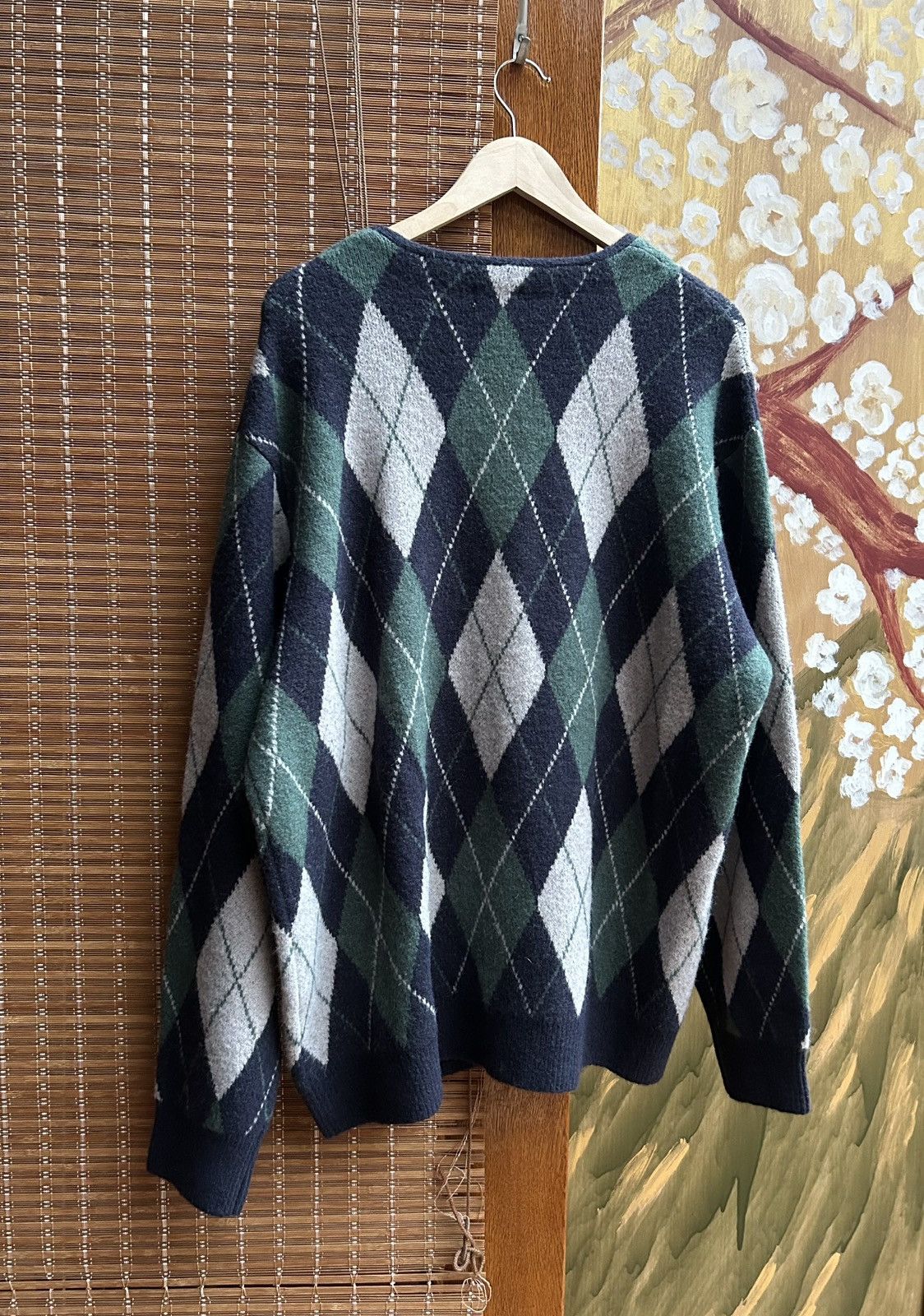 GU GU Brushed Yarn Argyle Navy/Green Cardigan XL Unisex Size US XL / EU 56 / 4 - 2 Thumbnail